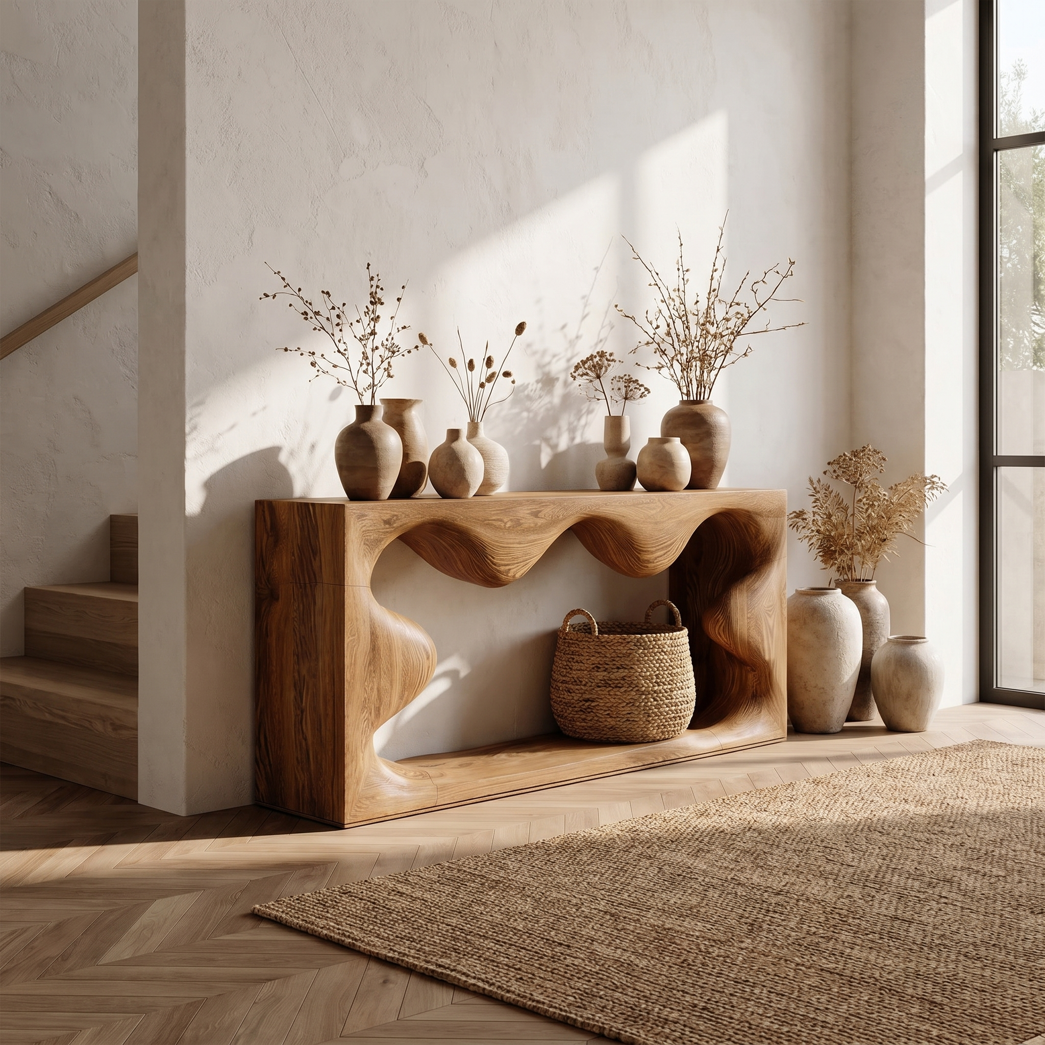 Midcentury Curved Console table Living Room