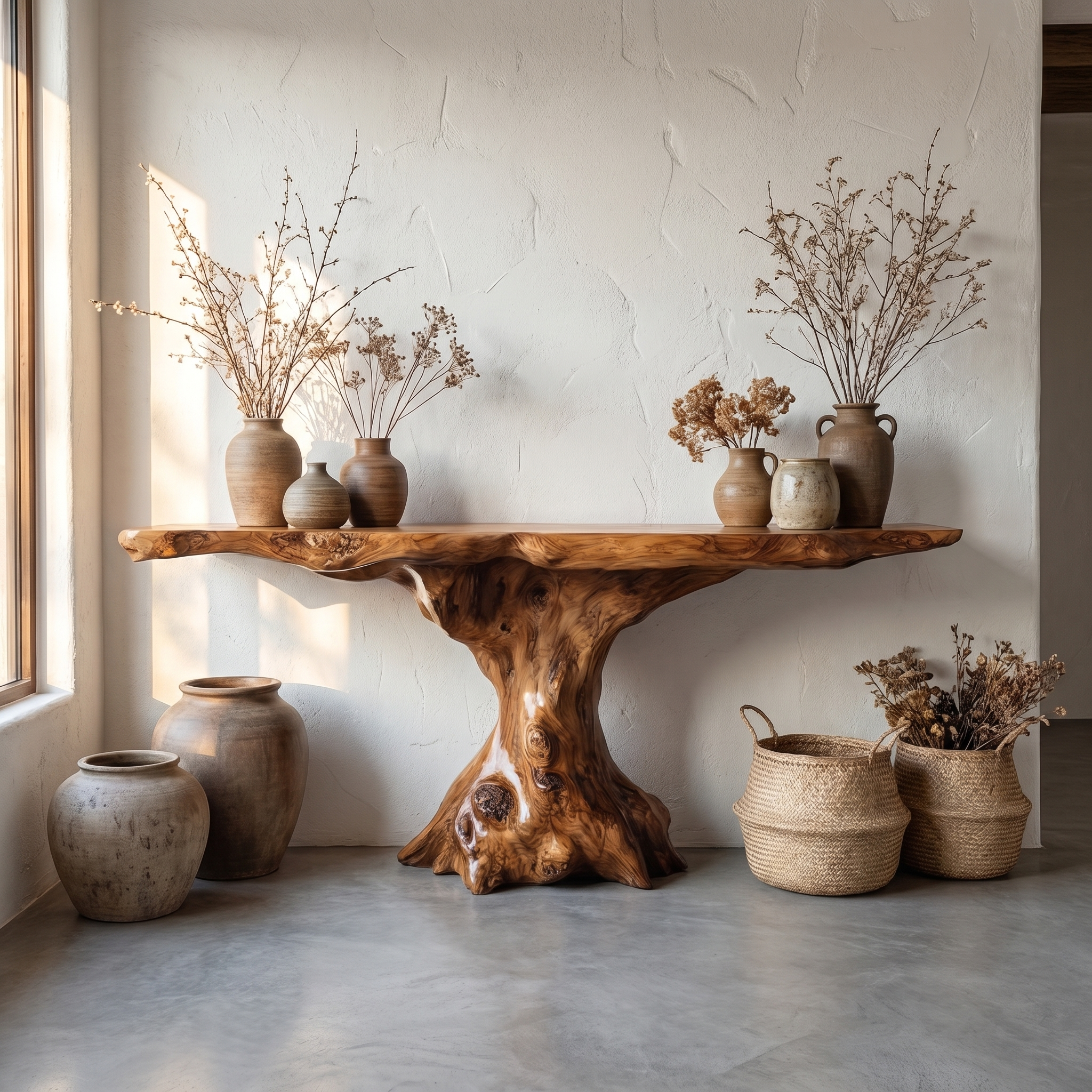 Rustic Console Table Organic Wood Slab Artist Studio