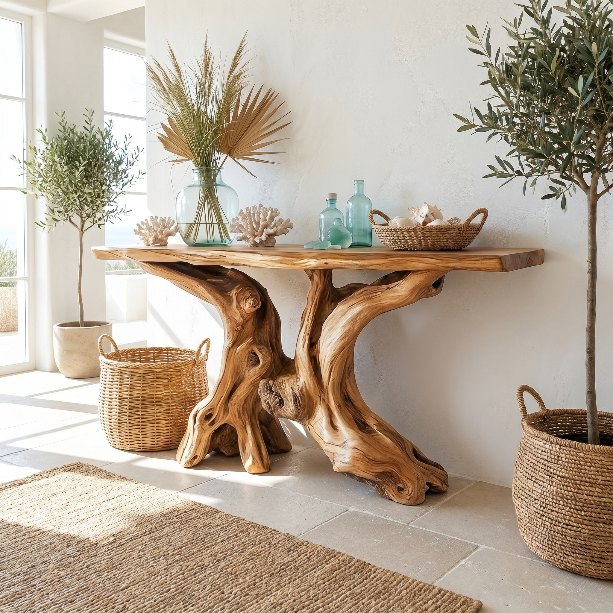 Mid Century Organic Wood Console Table Entryway