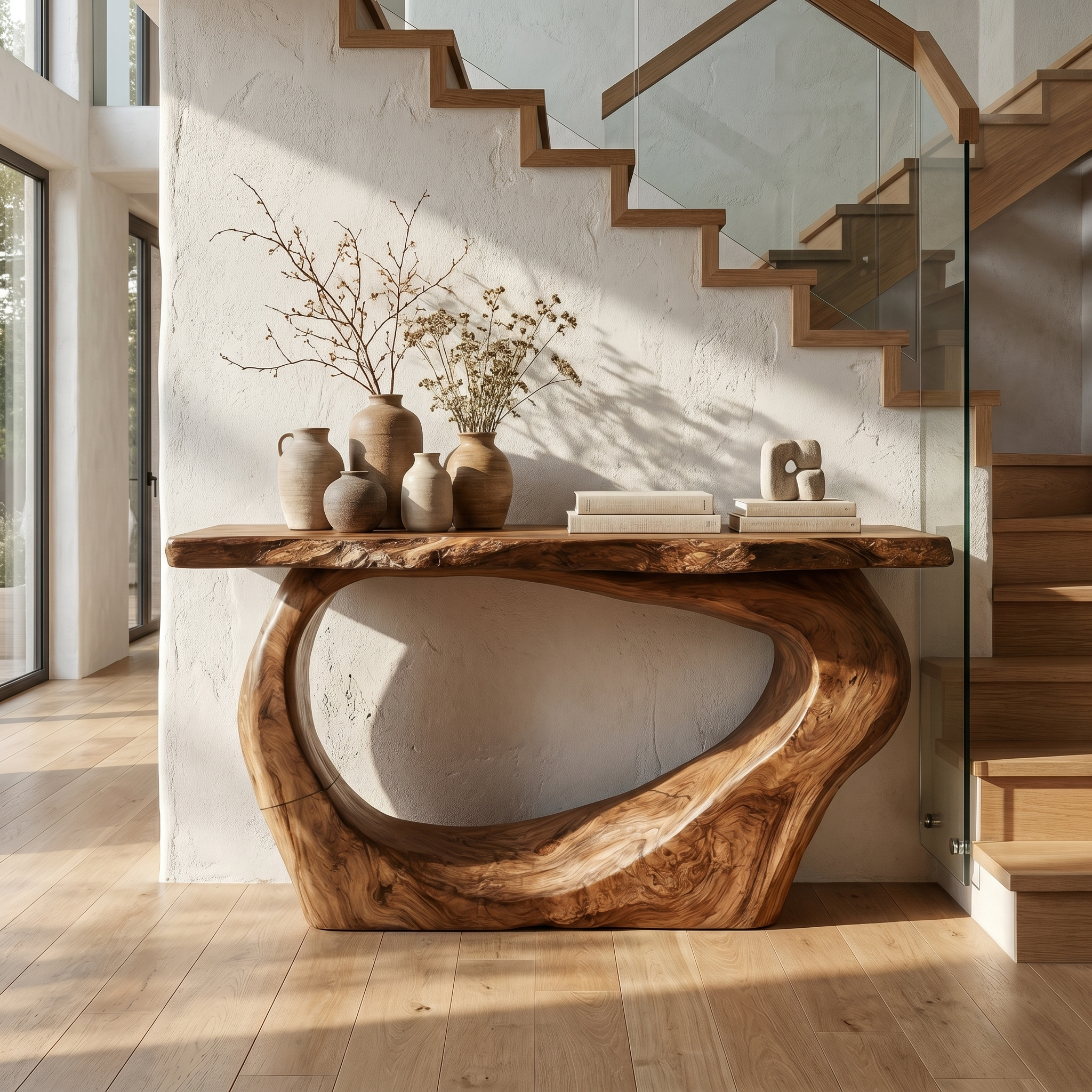 Handcrafted Sculpted Console Table  Living Room Interior Feature Accent