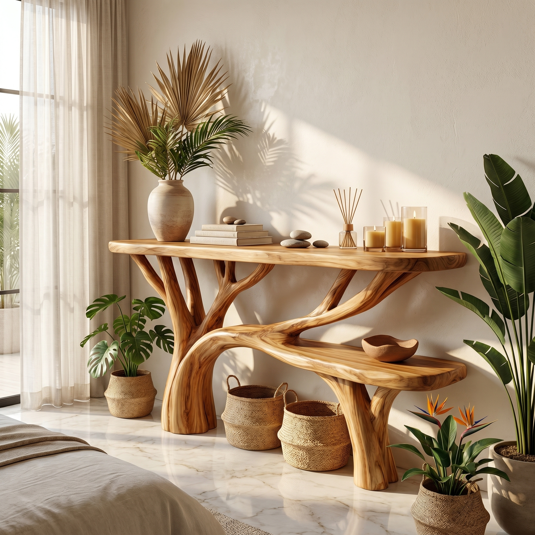 Rustic Tree Design Console Table Living Room Entryway