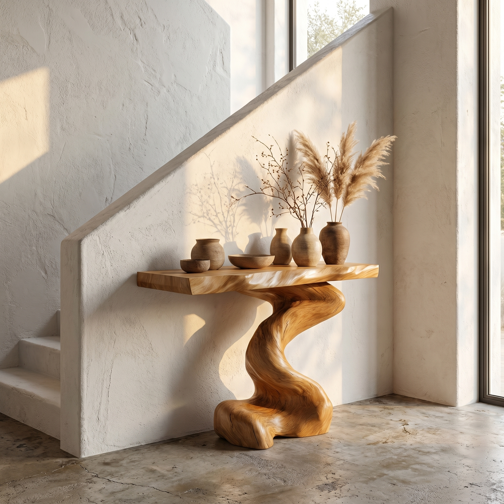 Mid Century Modern Console Table Sculptural Wood Art Living Area Entry