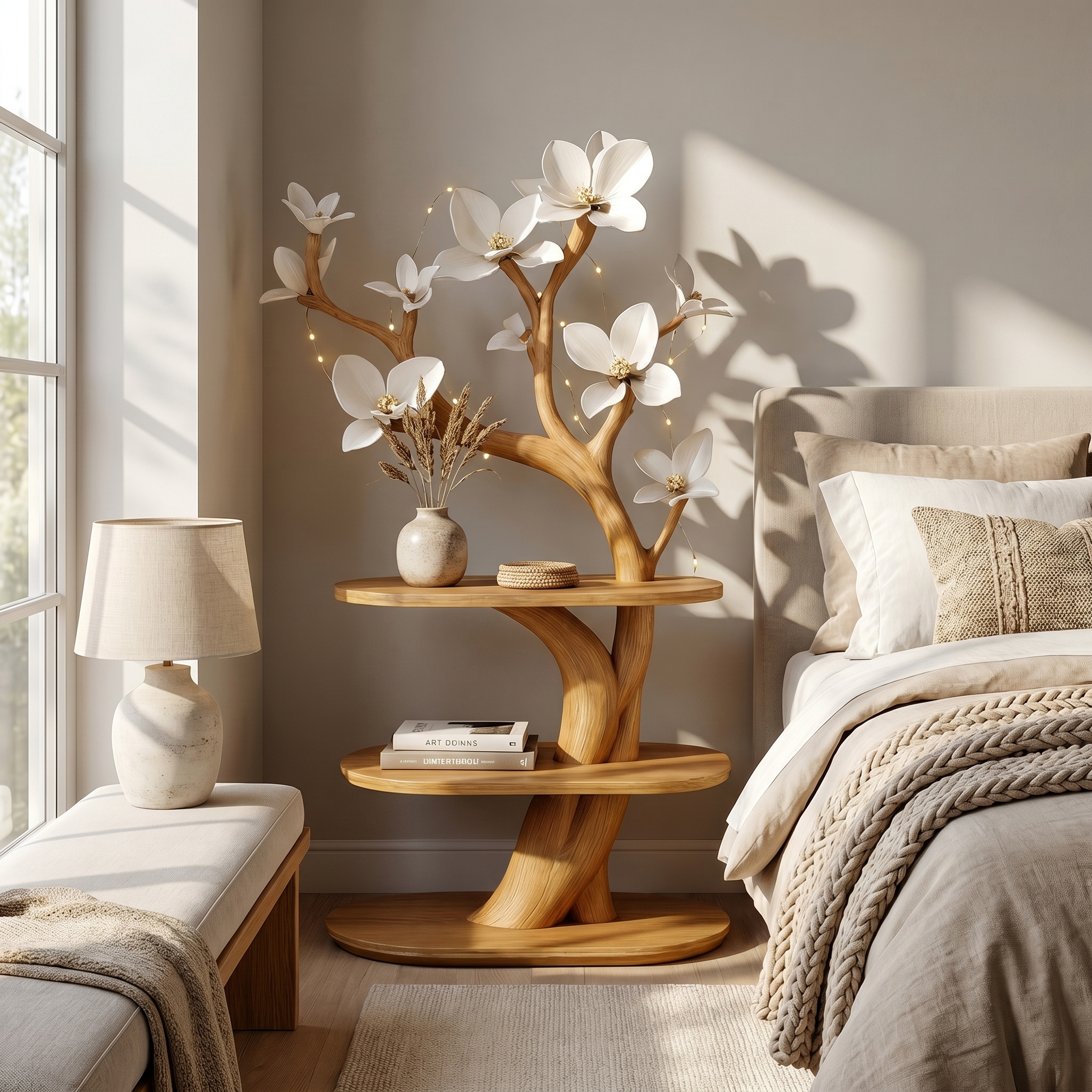 Mid Century Rustic Tree Nightstand Christmas Bedroom Decor