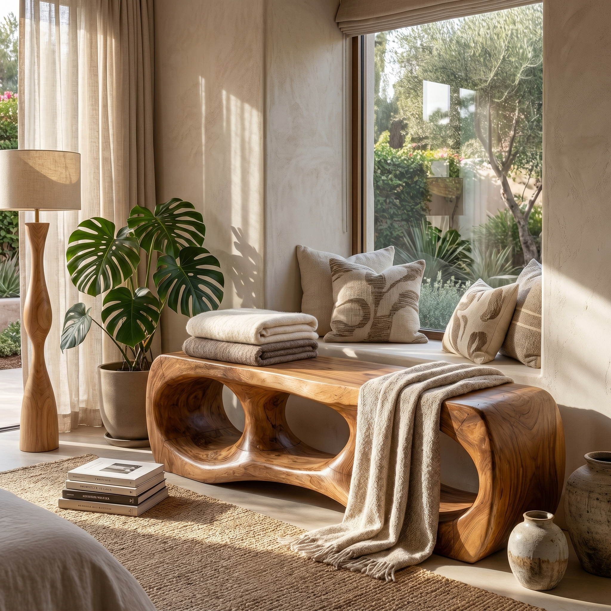 Rustic Sculptural Silhouette Bench For Living Room And Hallway