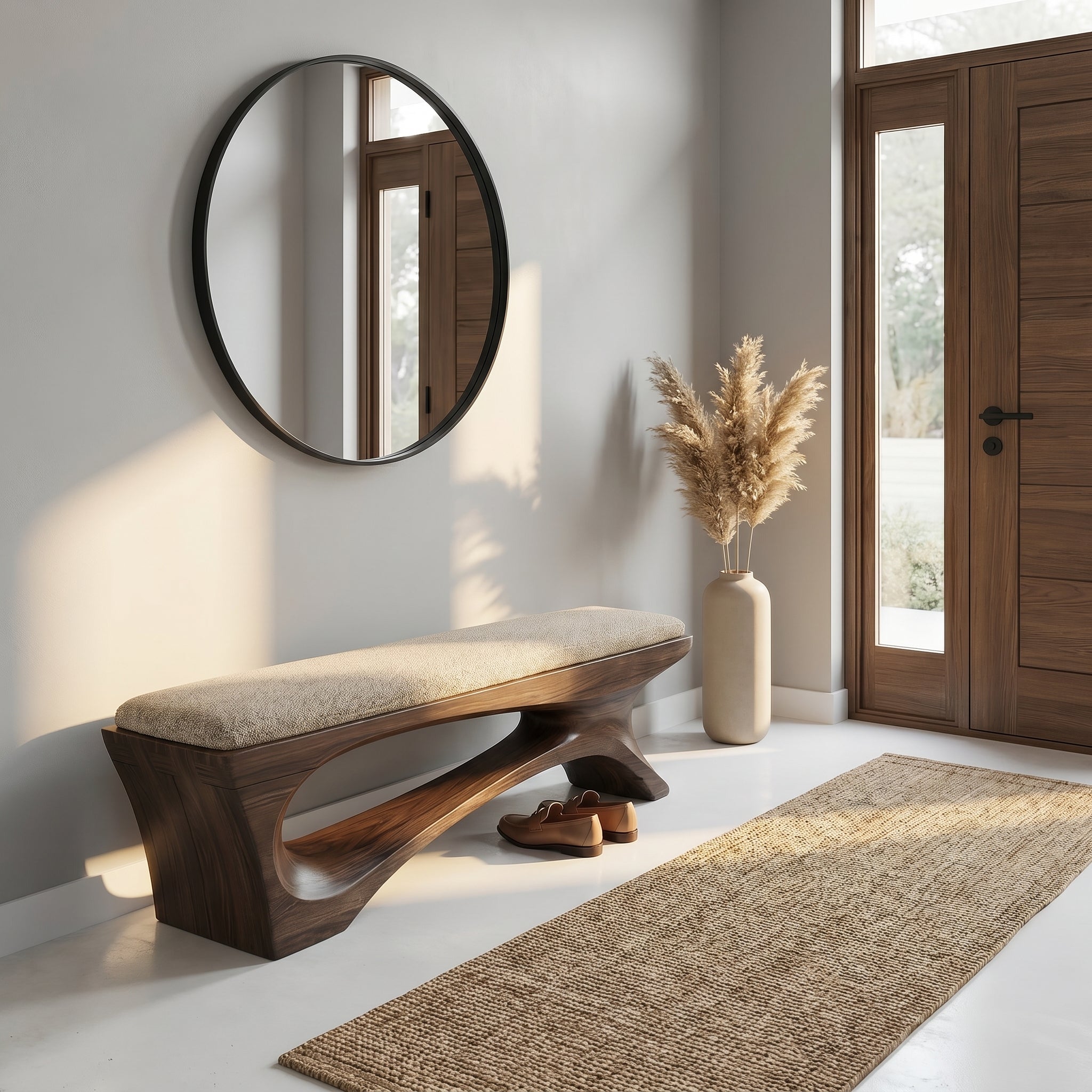 Rustic Contemporary Void Bench For Entryway And Interior