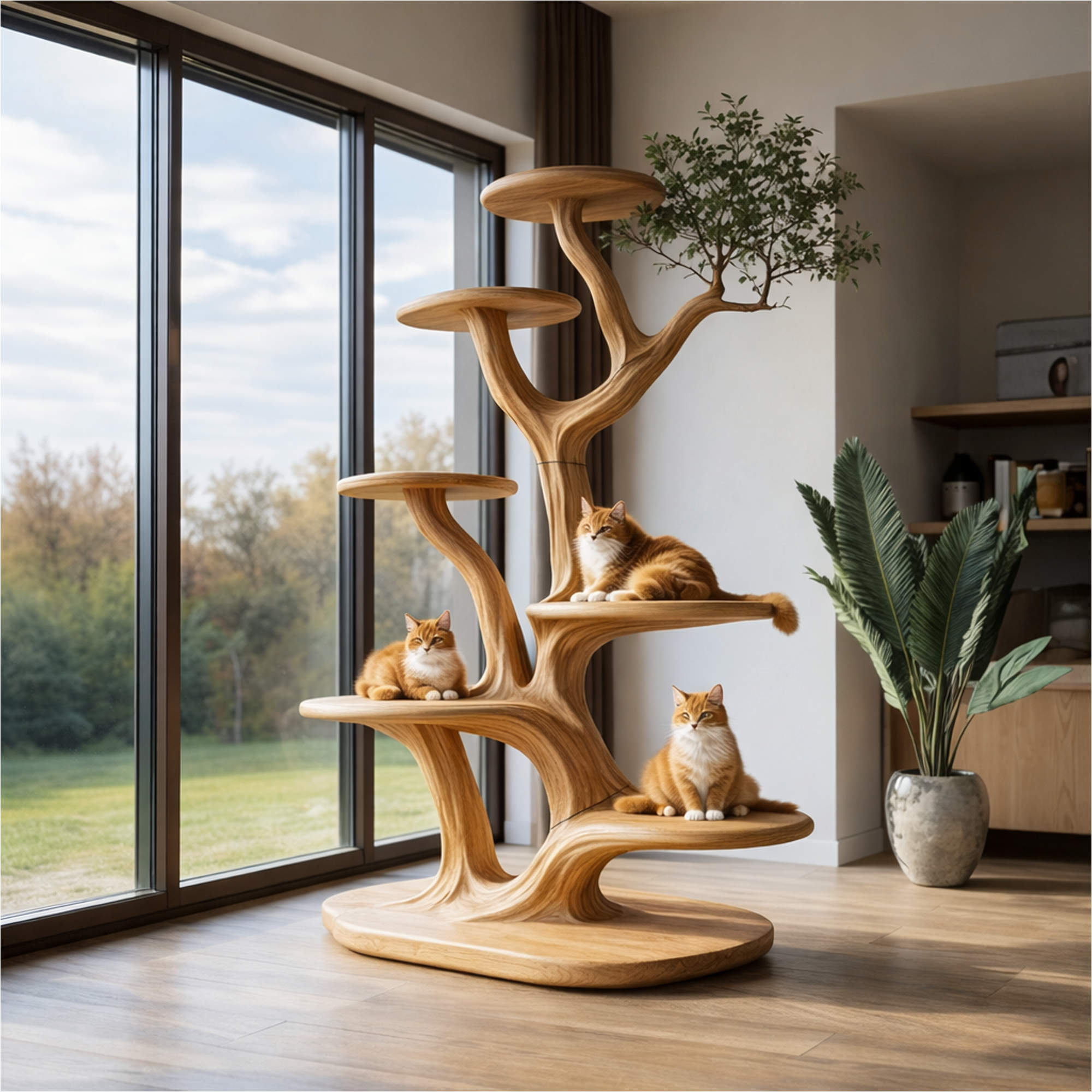 Rustic Tree Cat Play Tower Artistic Living Room