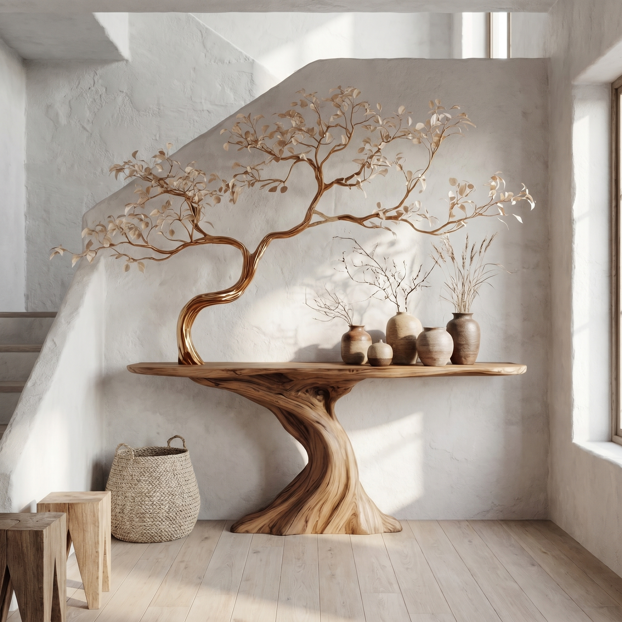 Midcentury Tree Console Table Entryway