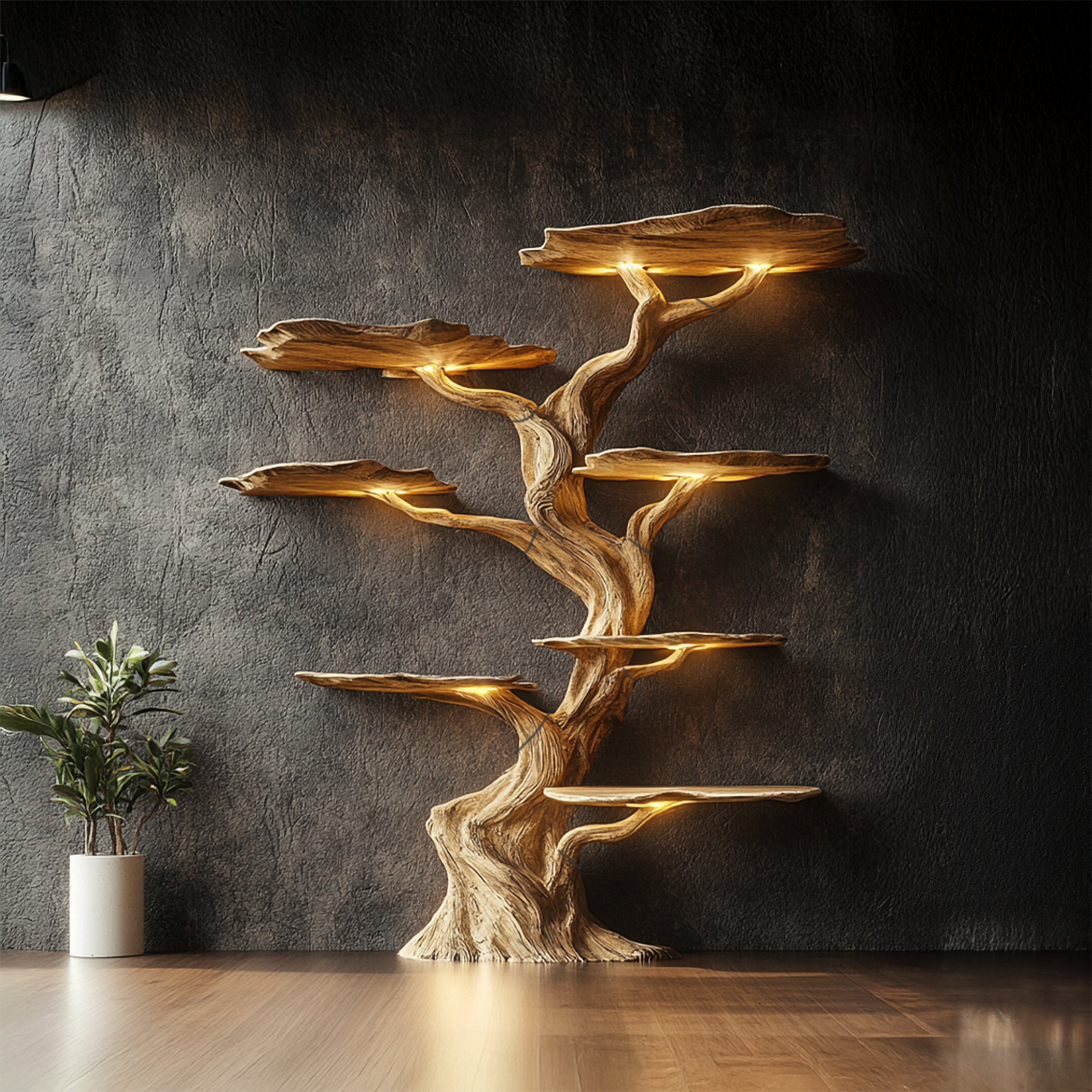 Modern Tree Bookshelf Wood Handmade Natural Gift
