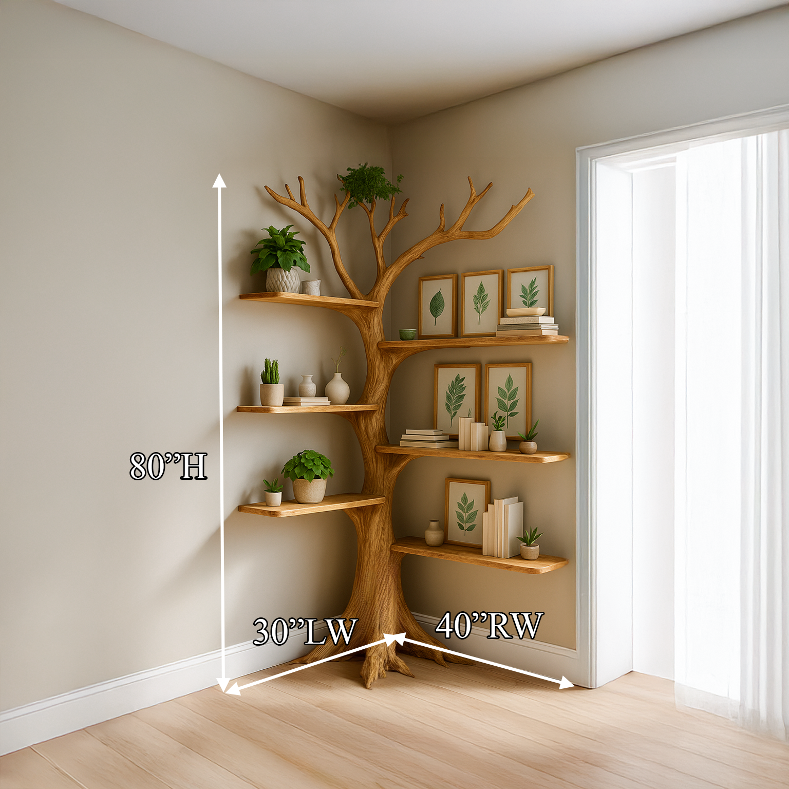 Rustic Corner Tree Bookshelf Living Room