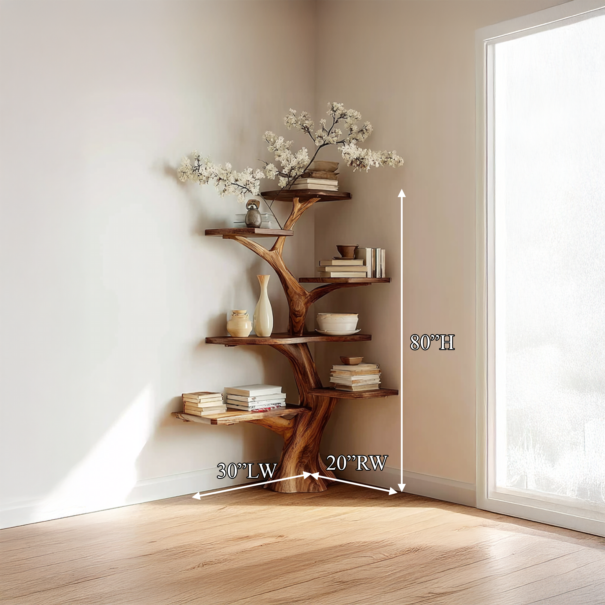 Rustic Corner Tree Bookshelf Living Room Wall