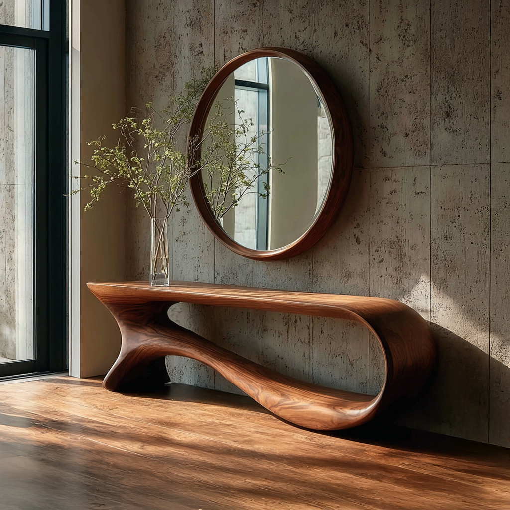Mid Century Curved Console Table Modern Hallway Living Room