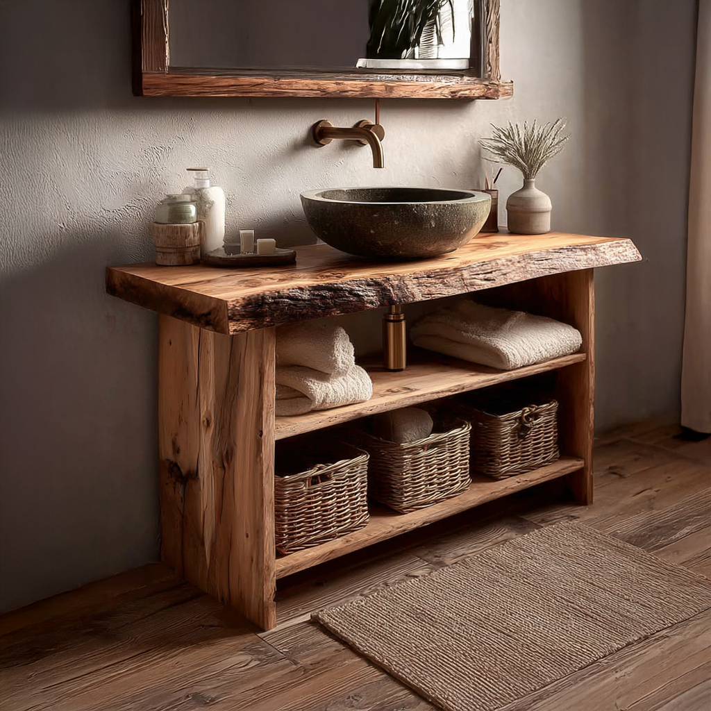 Rustic Bathroom Vanity Console Storage