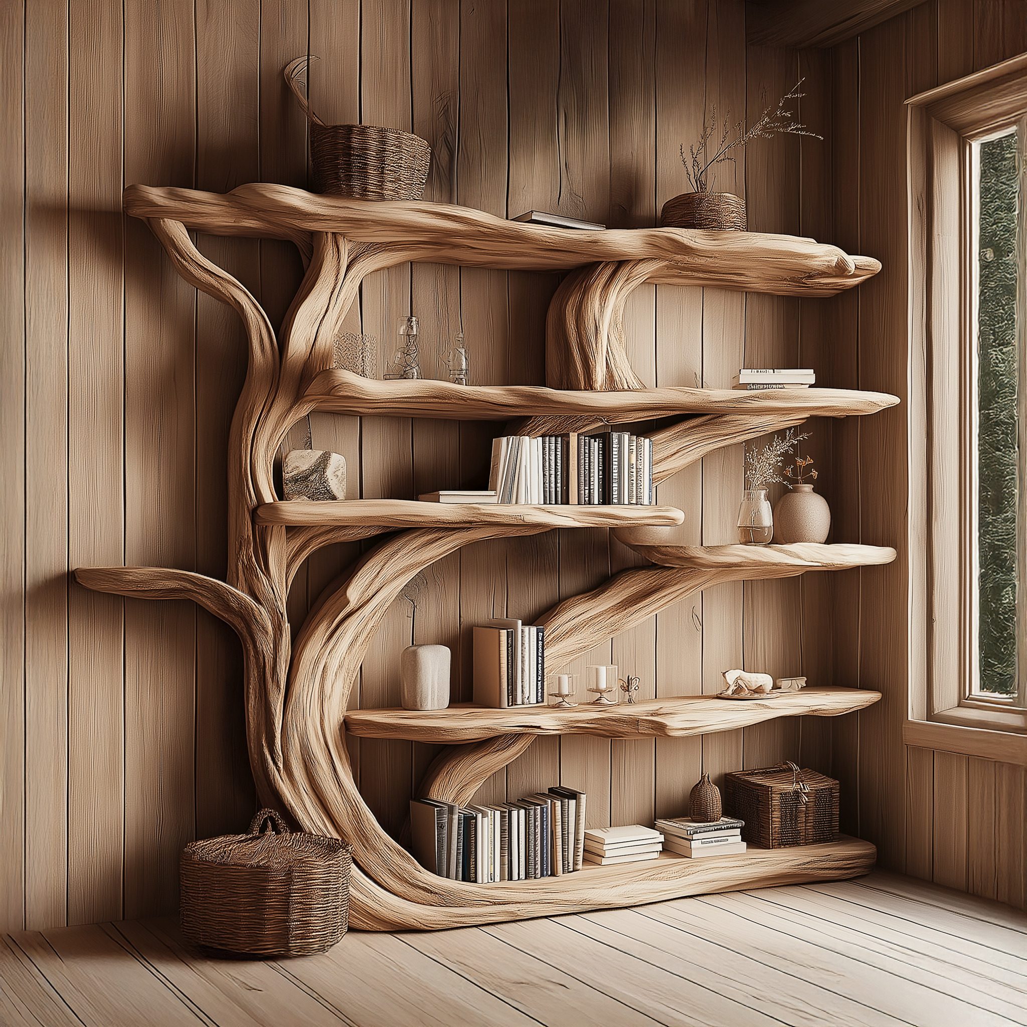Rustic Book Tree Shelf Handmade Wooden Bookshelf For Office And Home