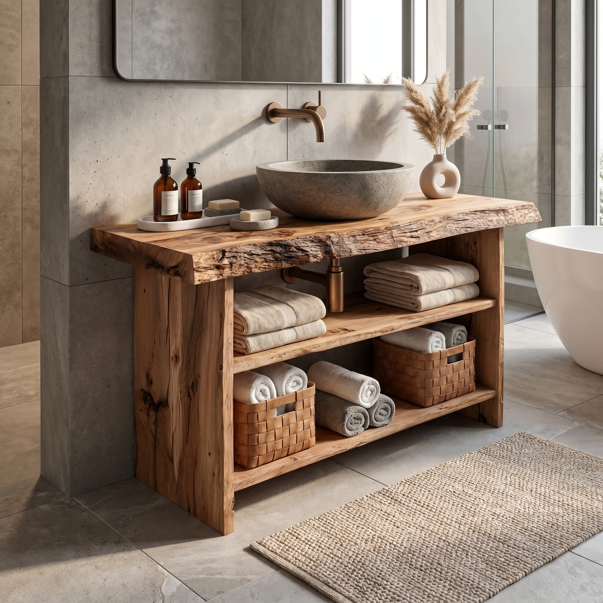 Rustic Bathroom Vanity Console Storage