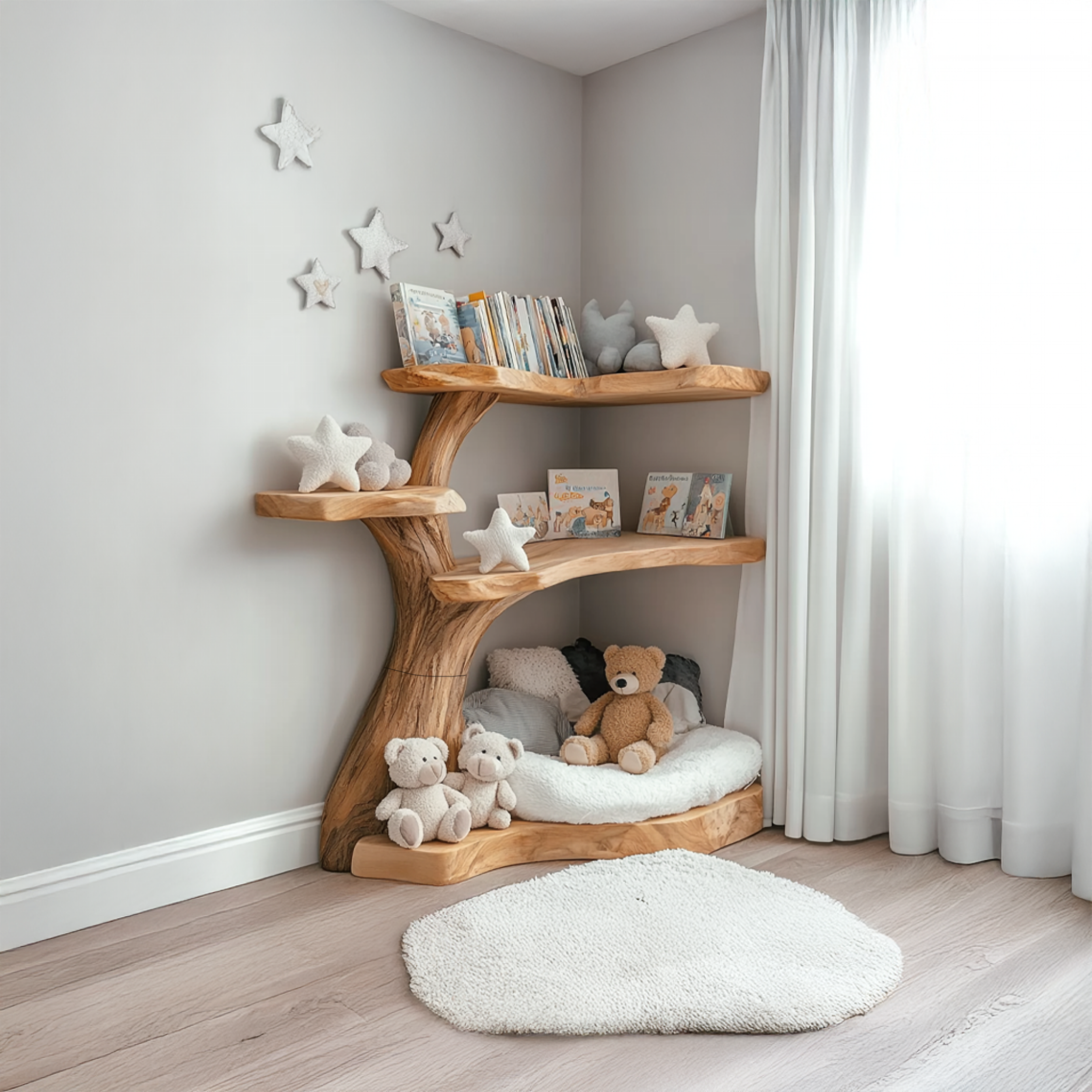 Rustic Corner Tree Bookshelf Kids Room Nursery