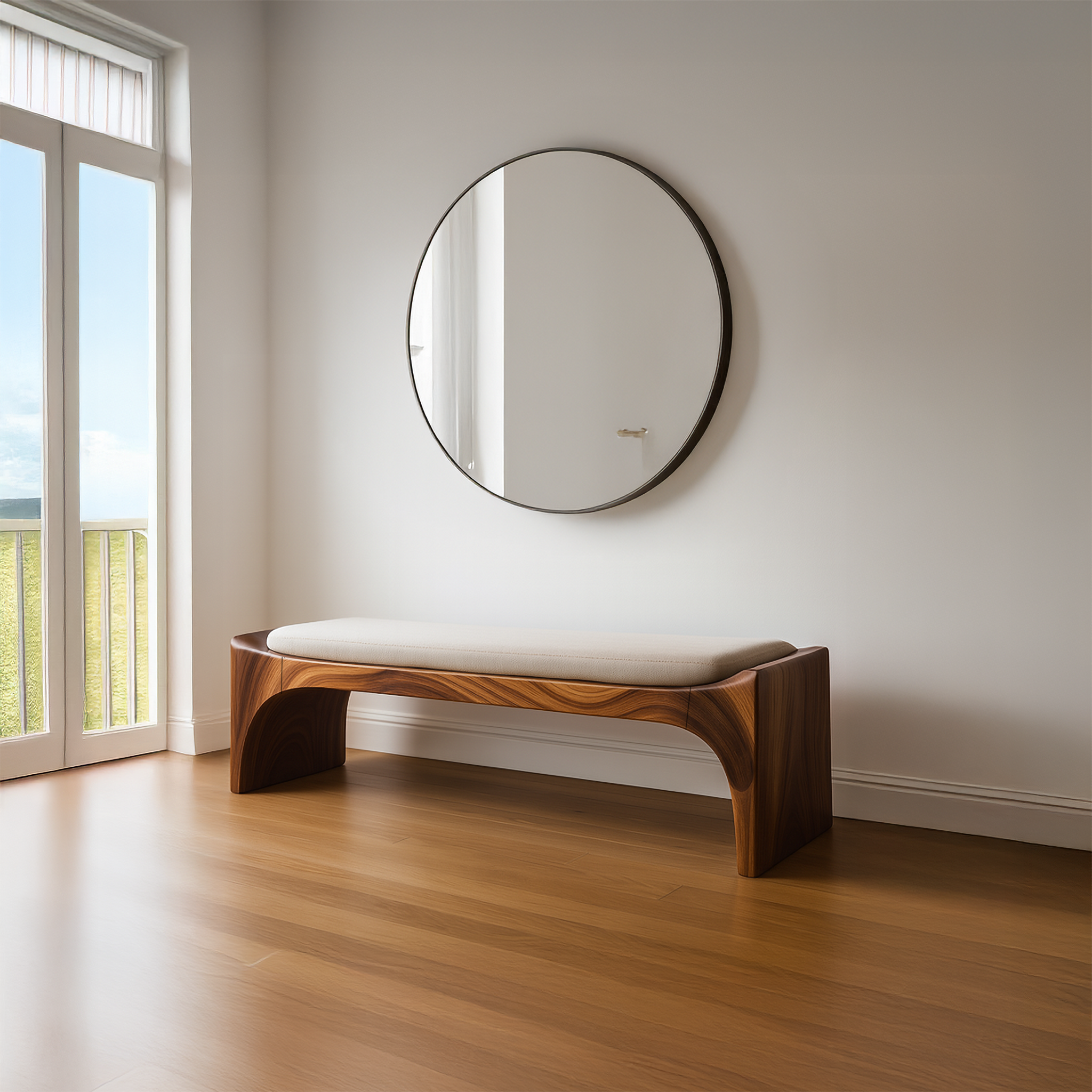 Mid Century Modern Bench Entryway Accent Seating Living