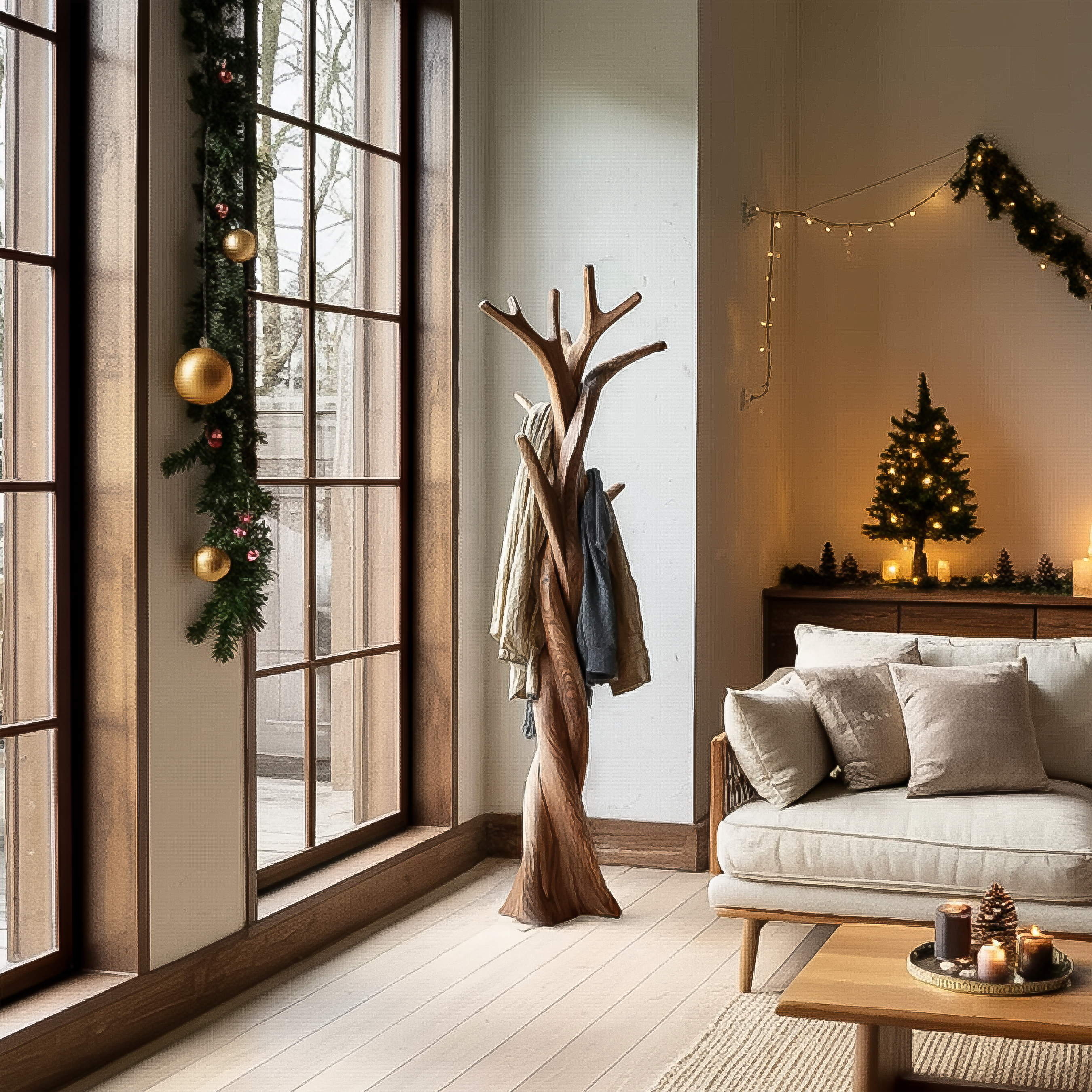 Rustic Twisted Tree Coat Rack Christmas Holiday Entryway Decor