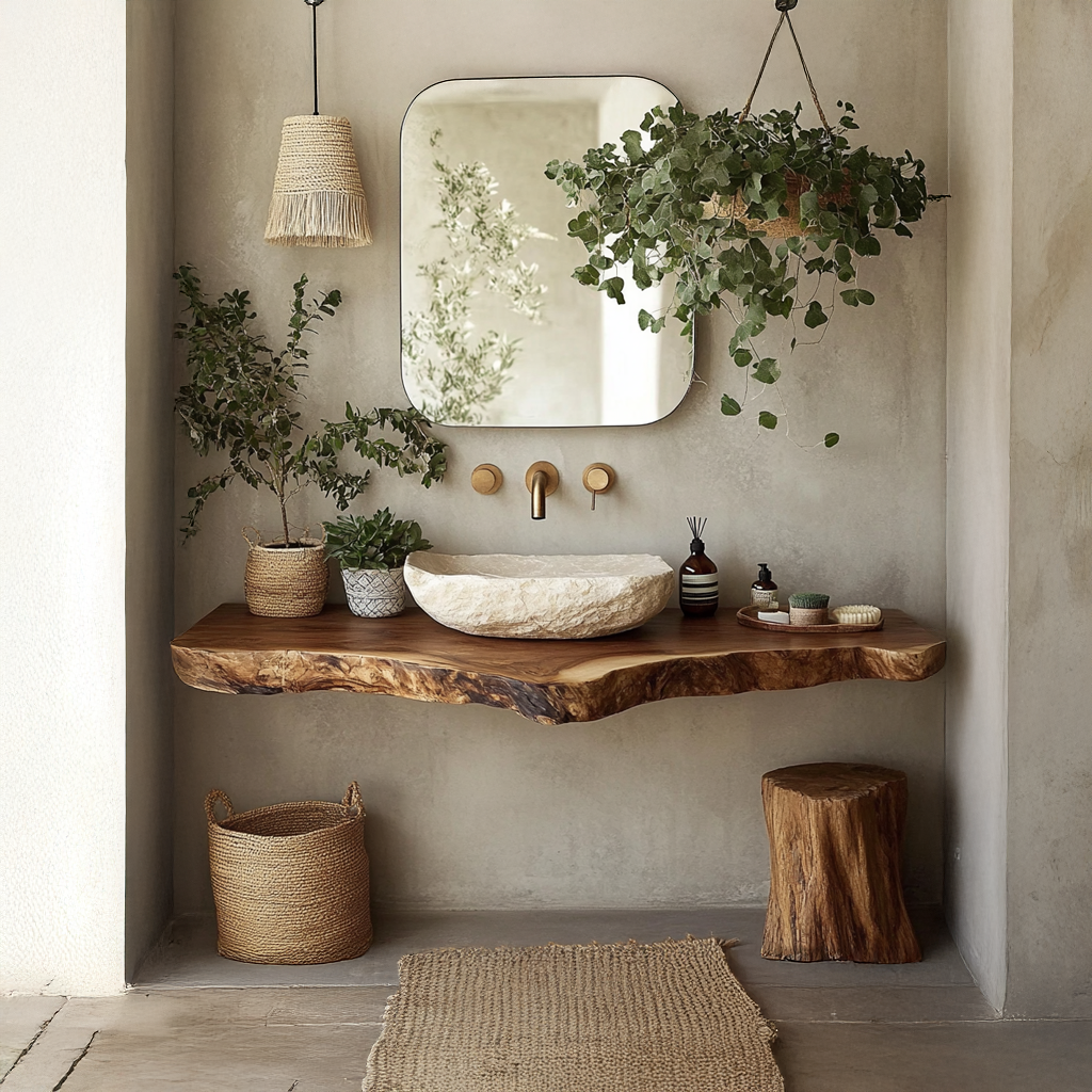 Midcentury Live Edge Shelf Vanity Bathroom
