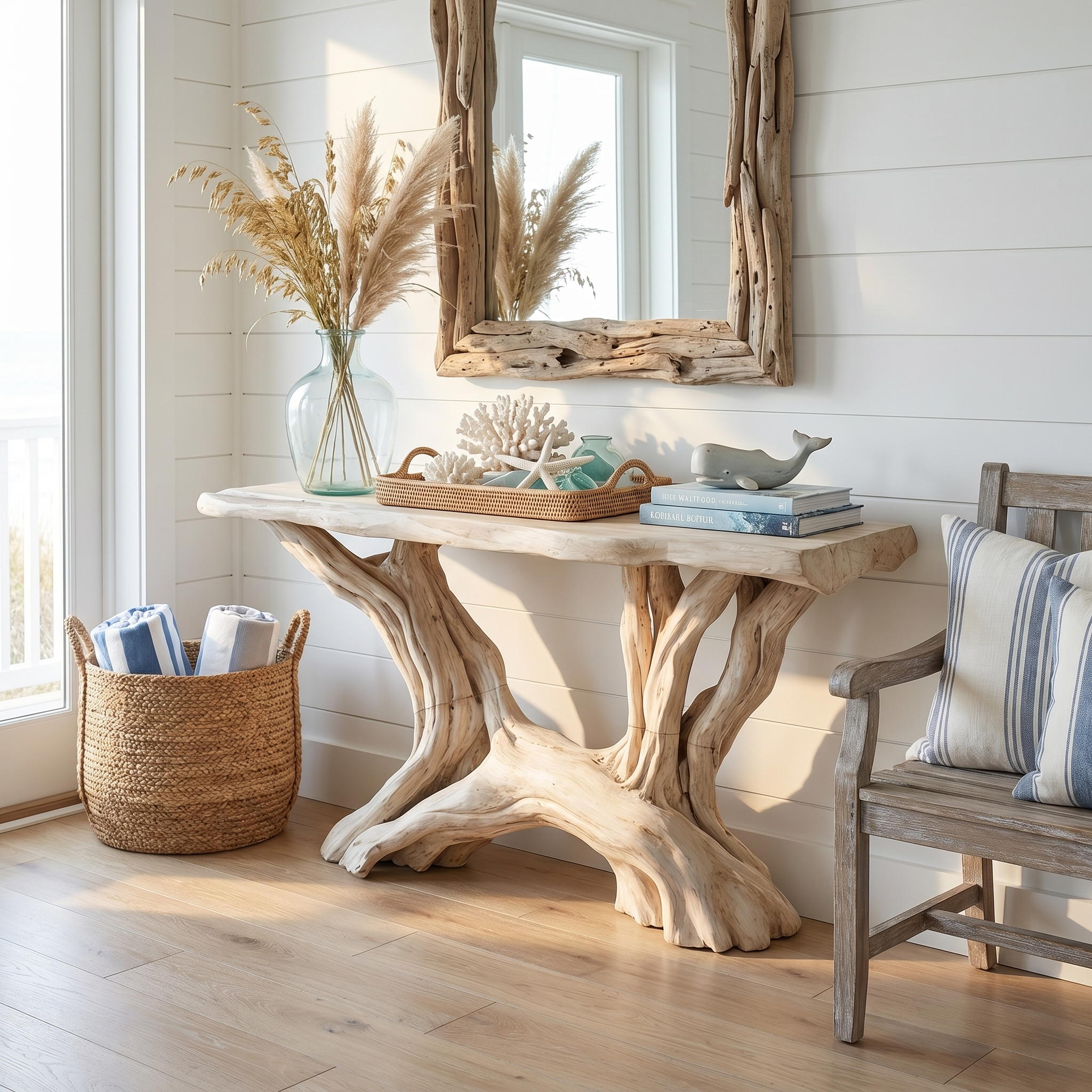 Coastal Rustic Organic Console Table Living Room And Entryway