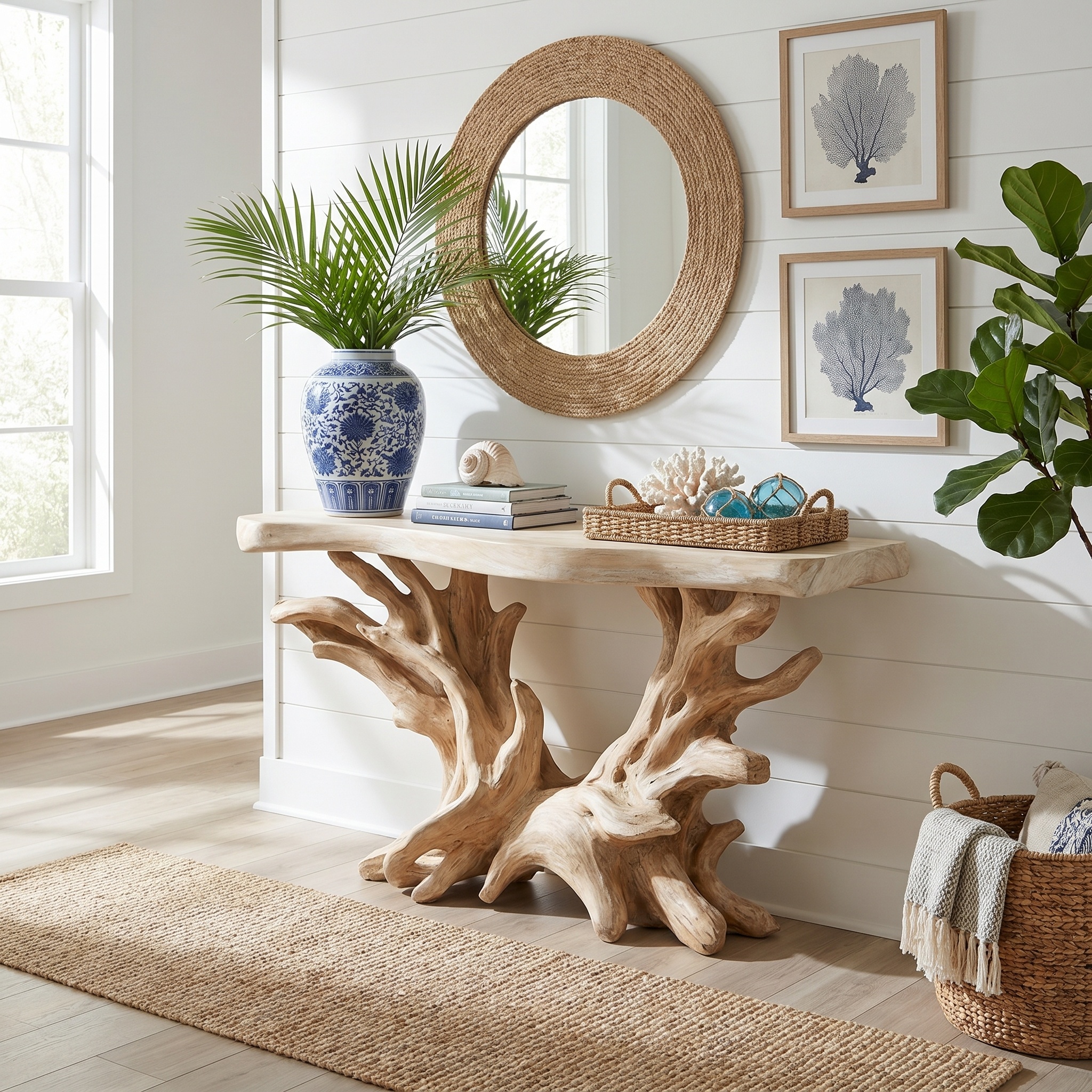 Coastal Rustic Organic Console Table Living Room And Entryway