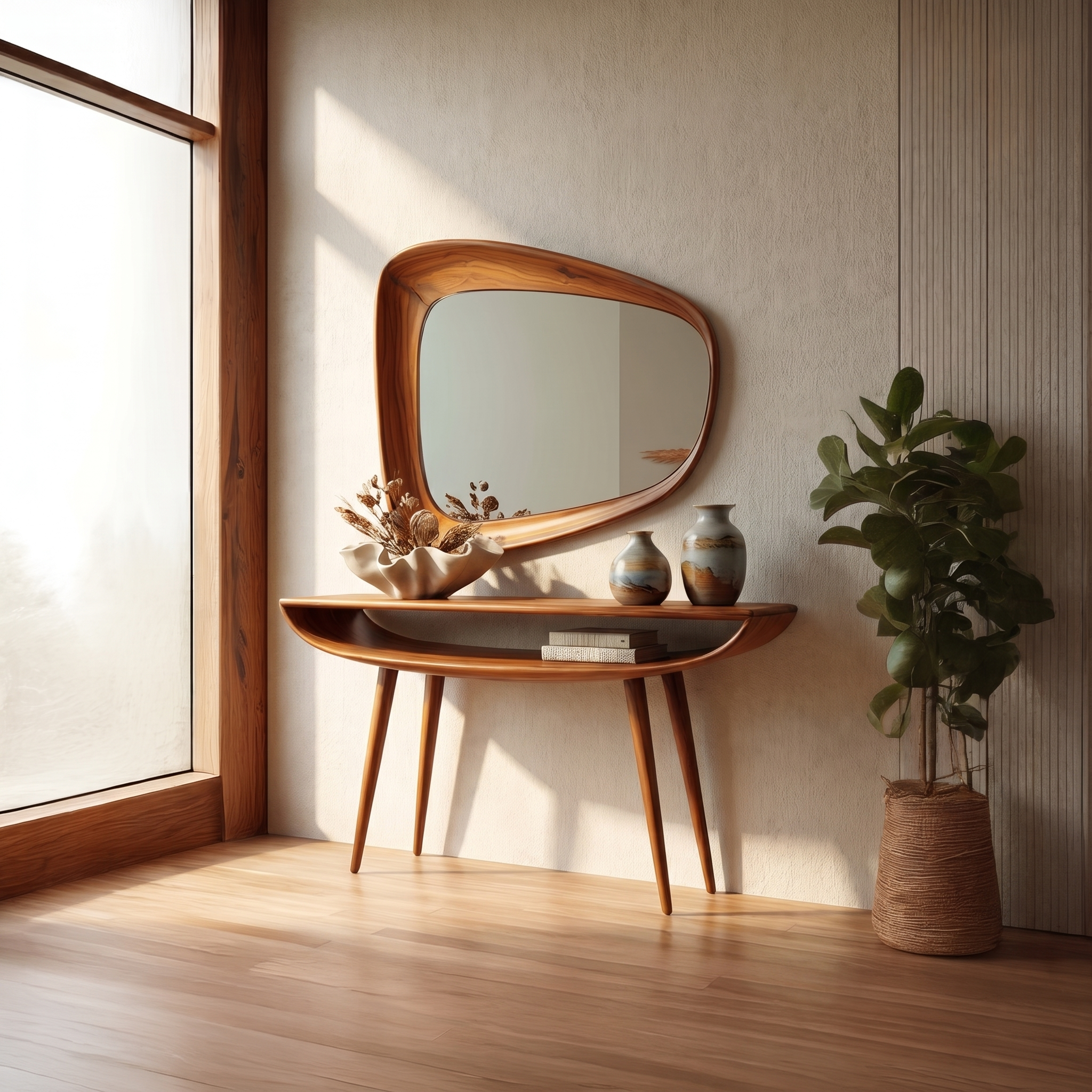 Mid Century Curved Console Table For Entryway And Bedroom