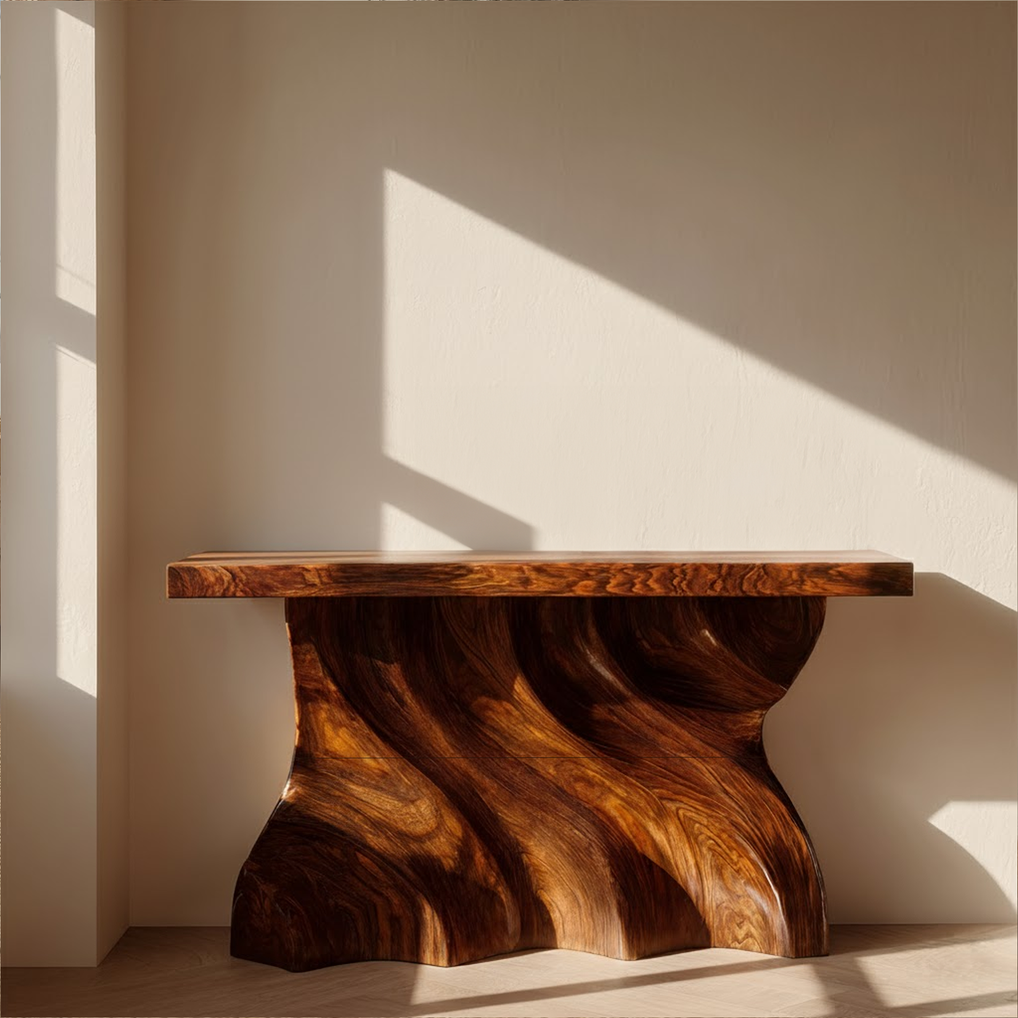 Mid Century Console Table Sculpted Wave Base Entryway Display