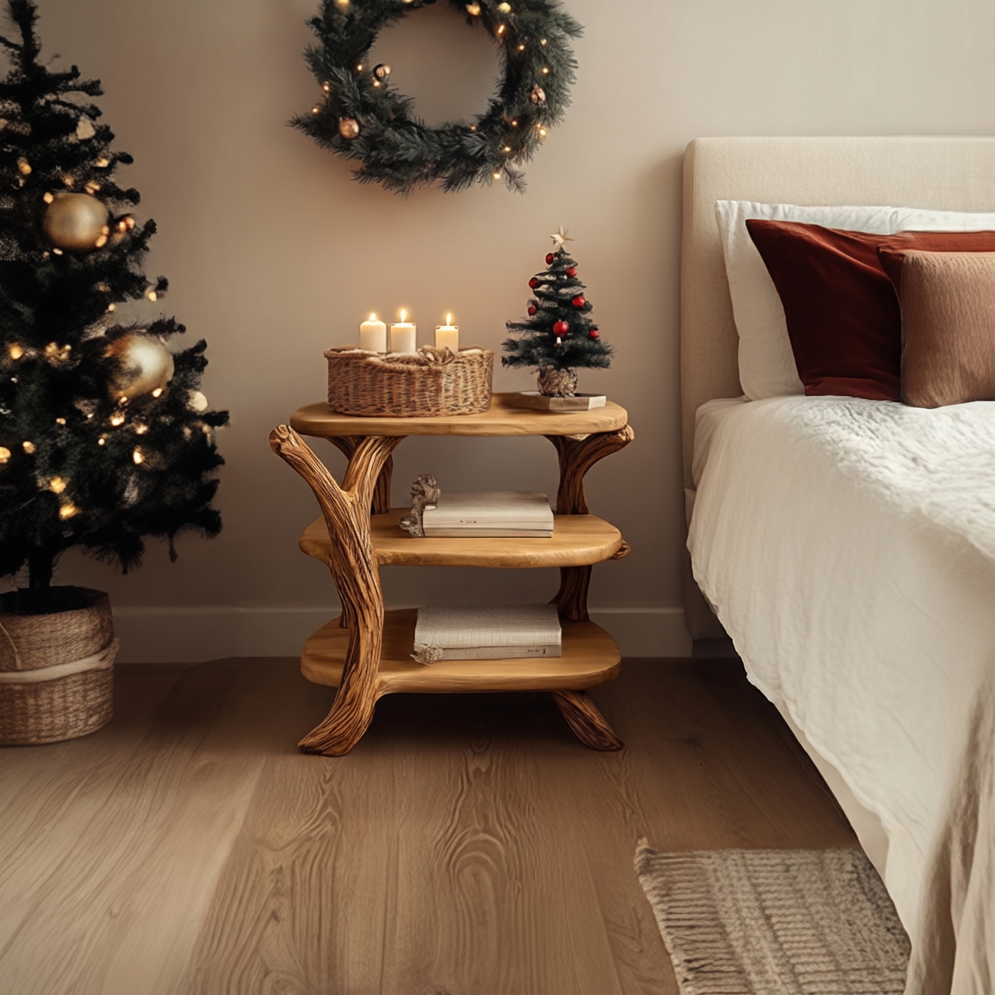 Rustic Tree Nightstand Christmas Holiday Bedroom Decor