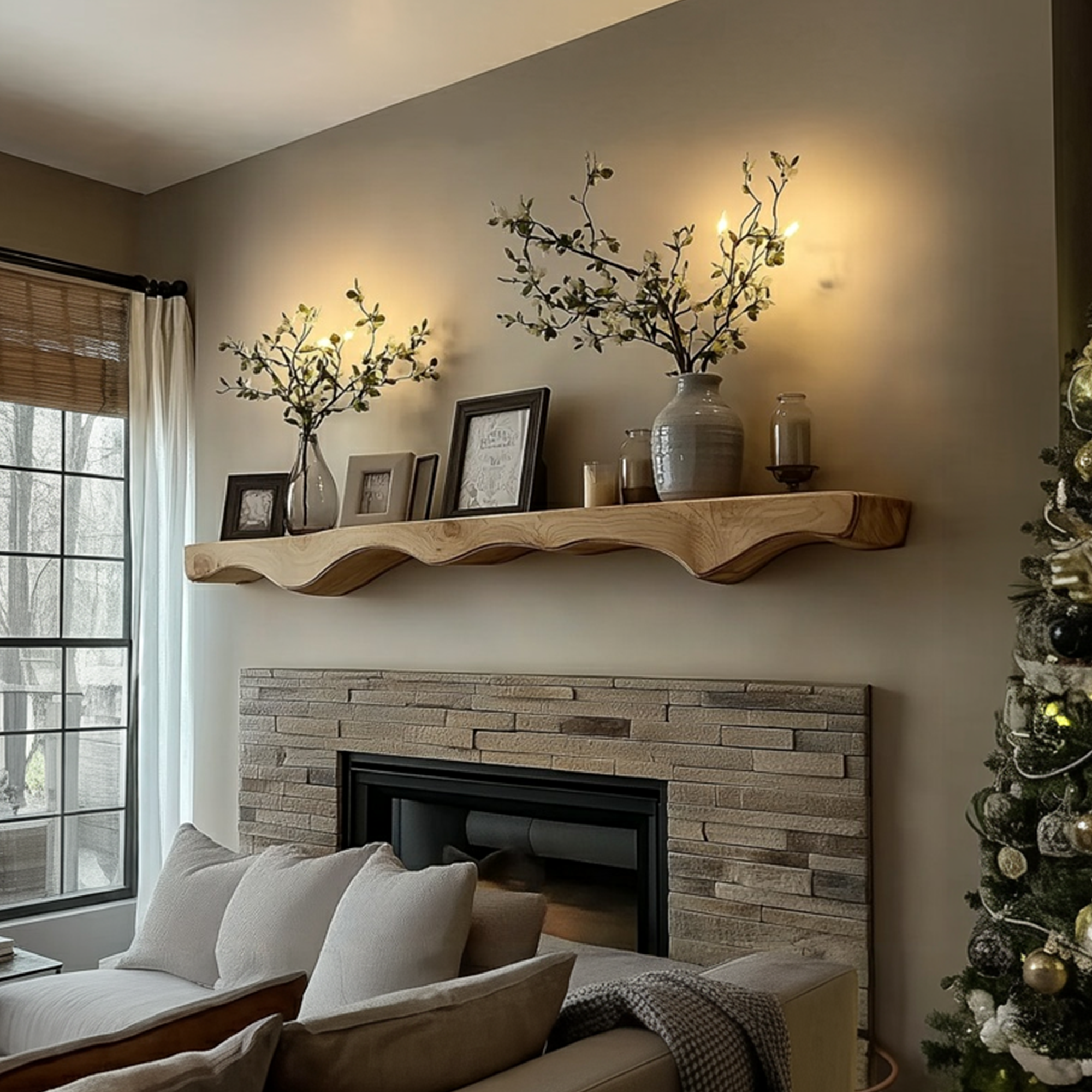Mid Century Christmas Floating Wall Shelf Living Room Fireplace