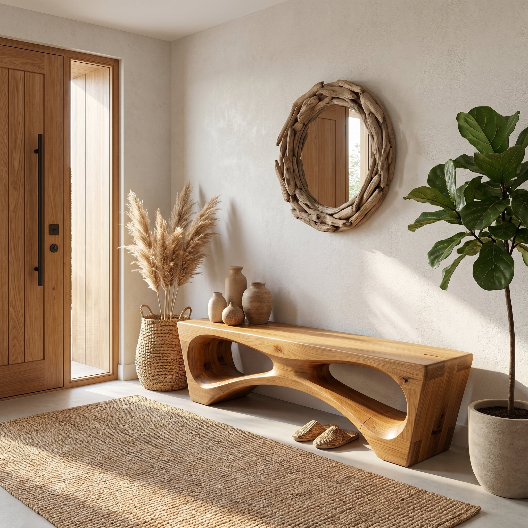 Rustic Organic Geometry Bench For Entryway And Living Room