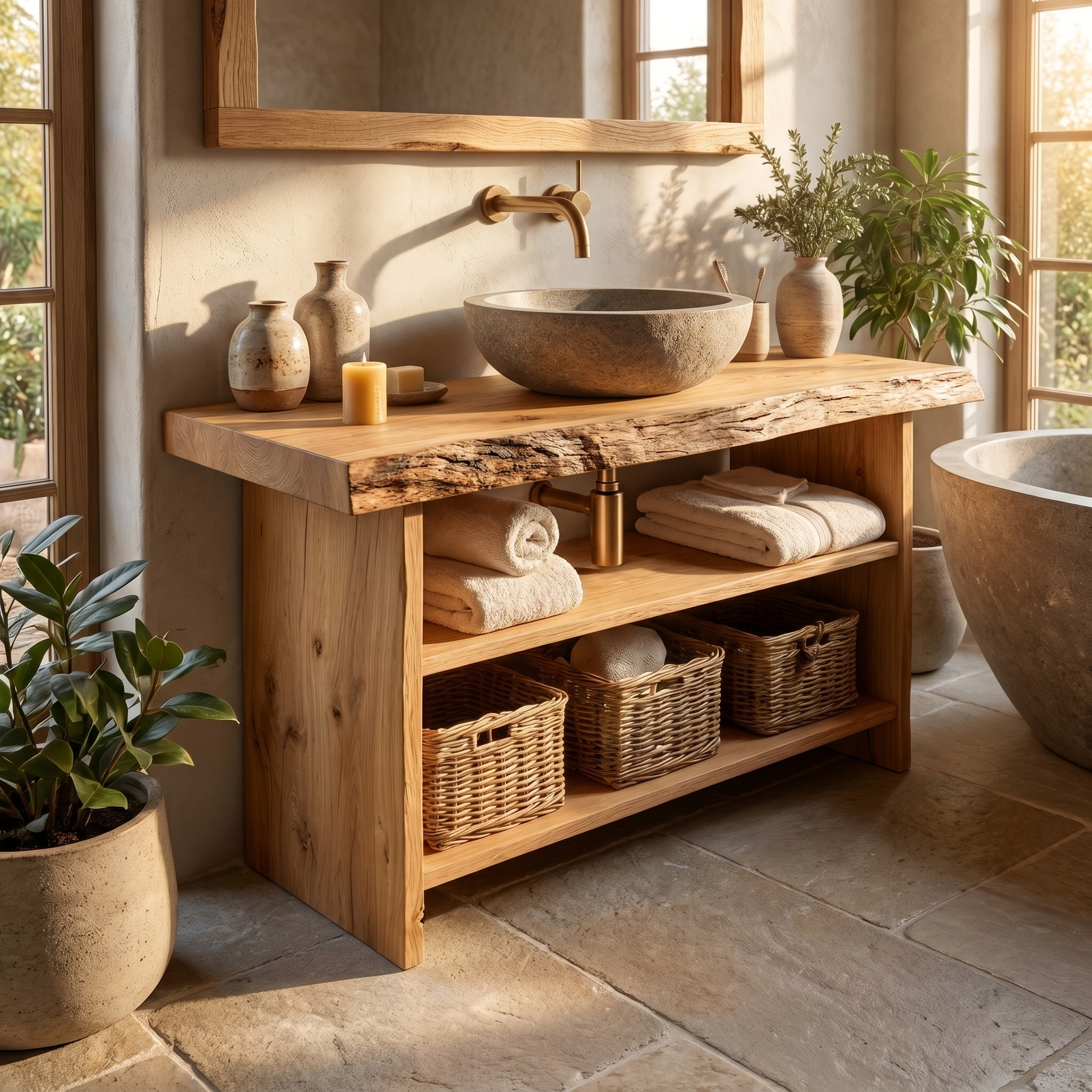 Rustic Bathroom Vanity Console Storage