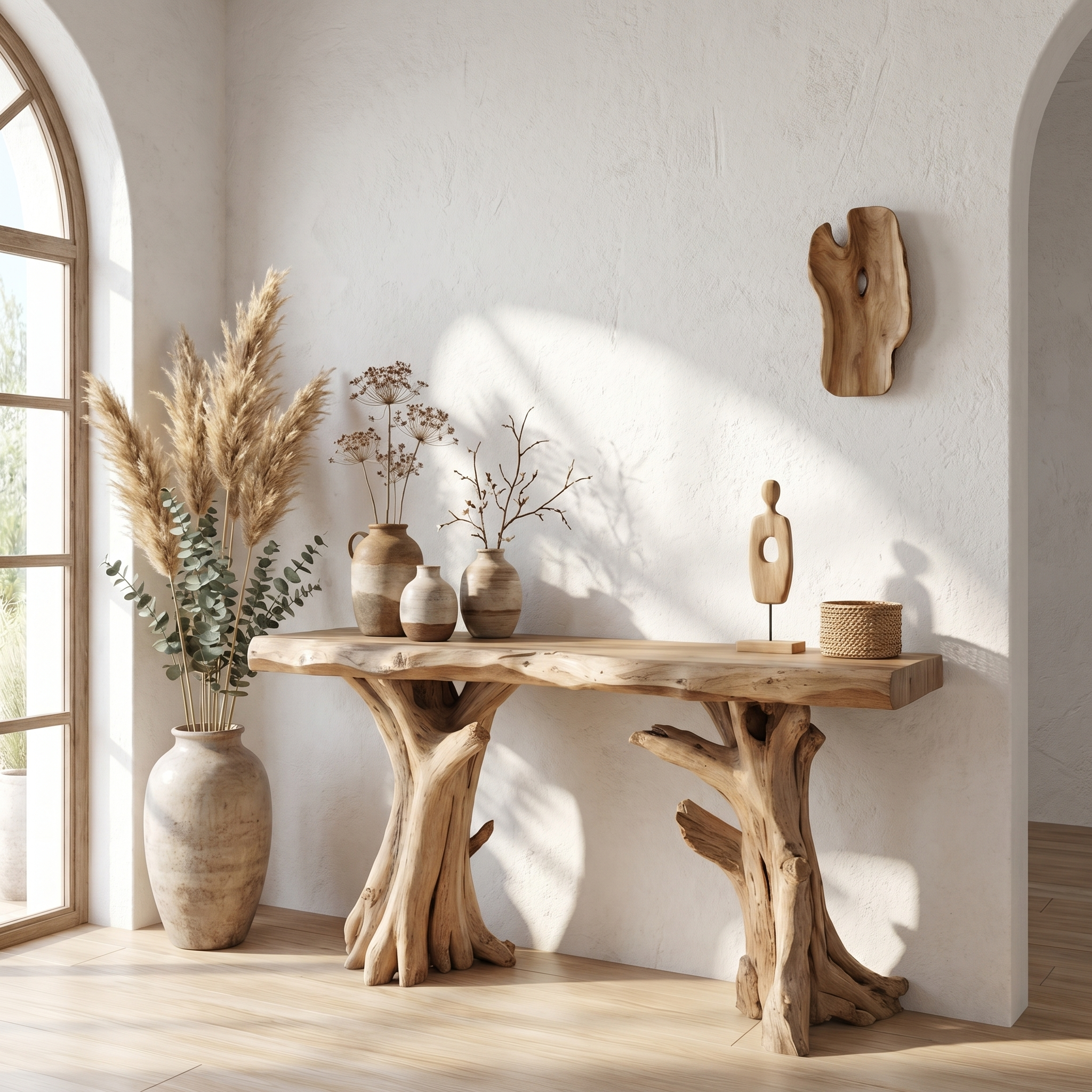 Coastal Driftwood Console Table  Natural Tree Trunk Legs
