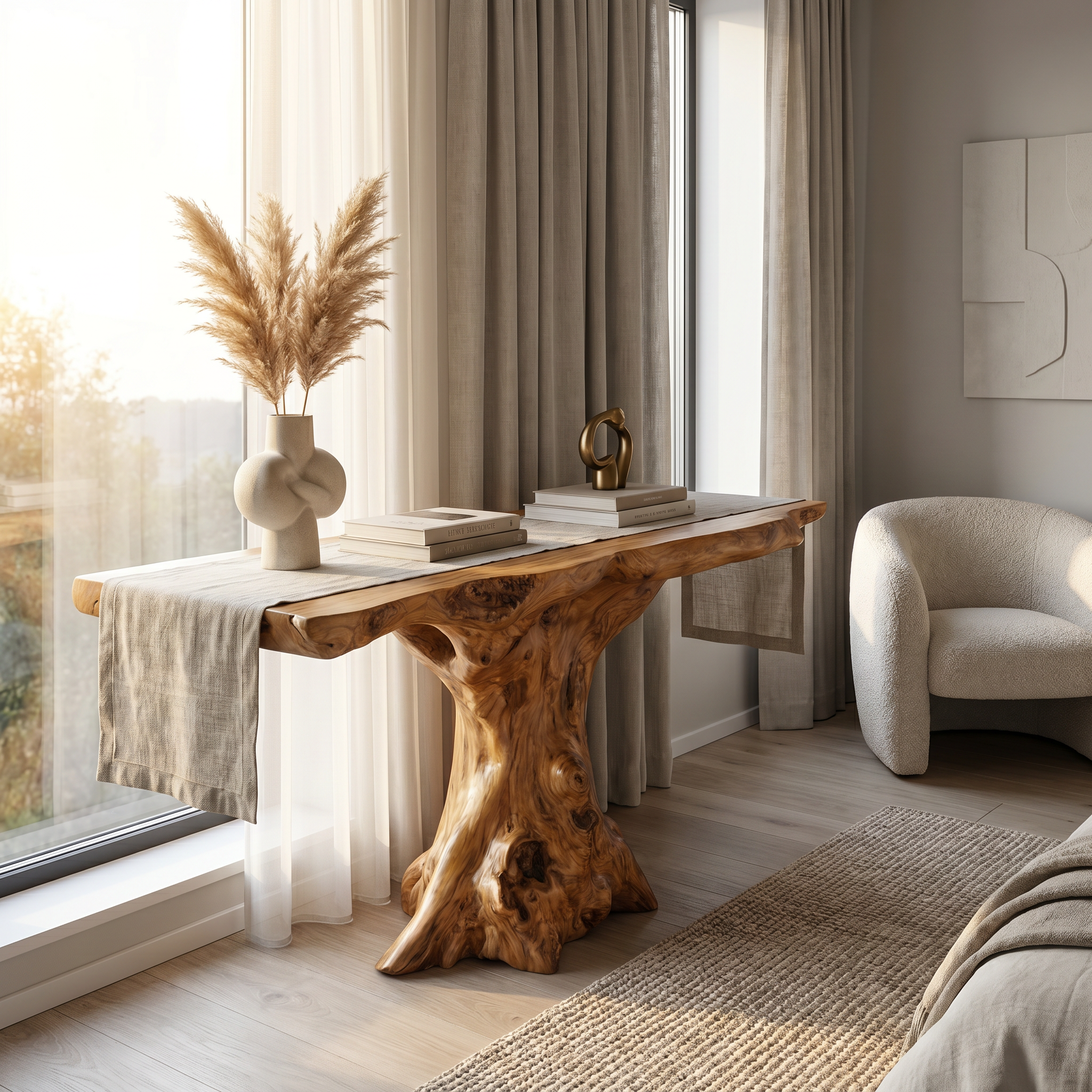 Rustic Console Table Organic Wood Slab Artist Studio
