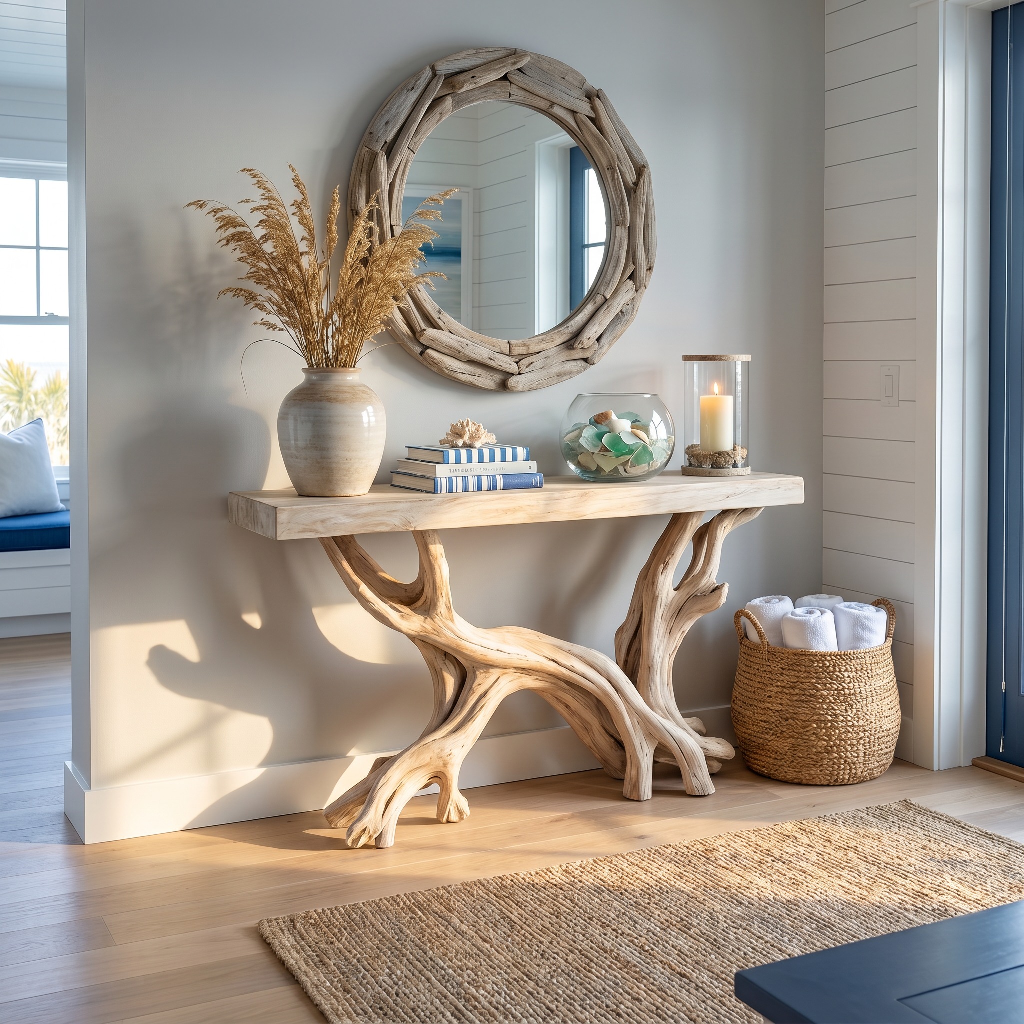 Rustic Coastal Console Table Living Room And Hallway