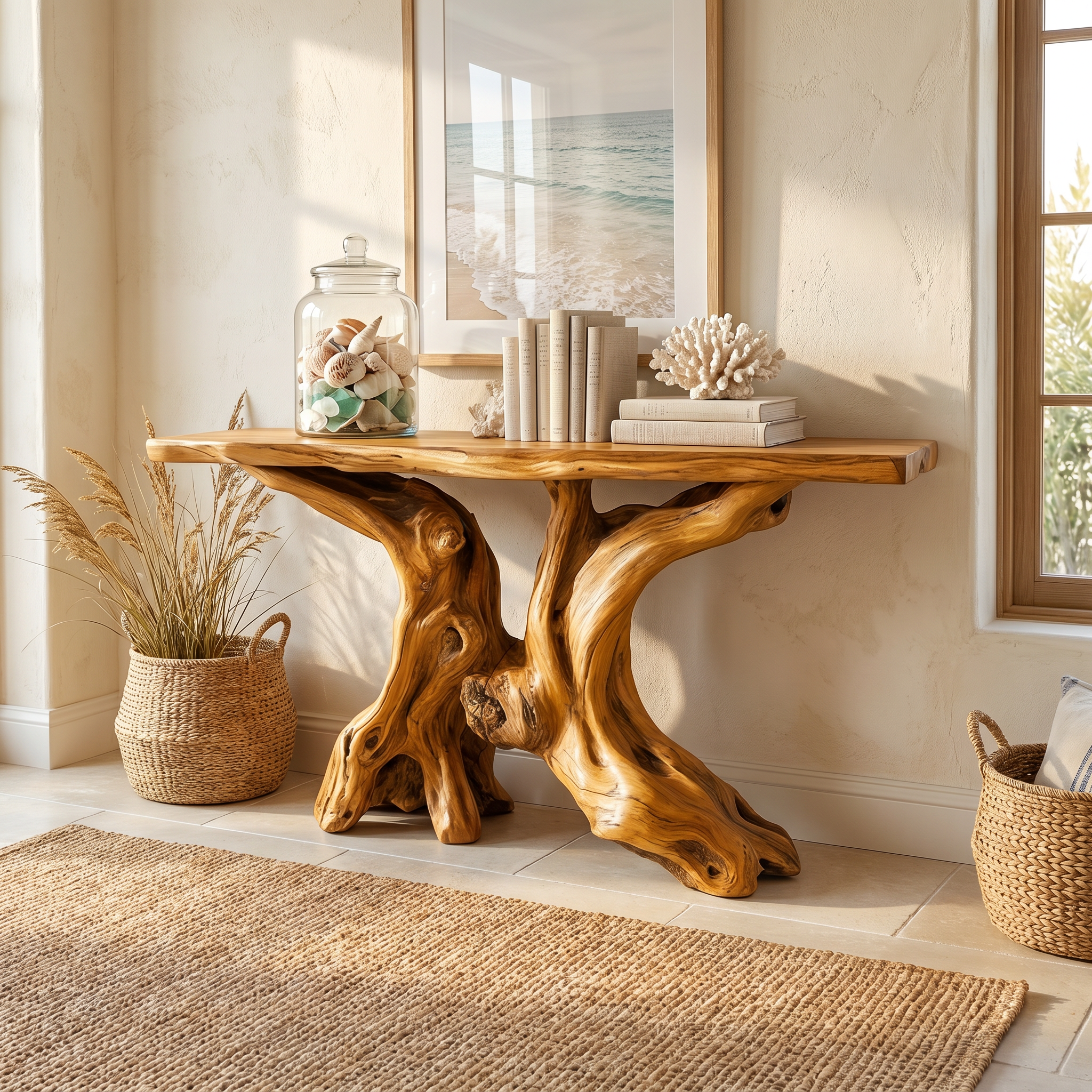 Mid Century Organic Wood Console Table Entryway