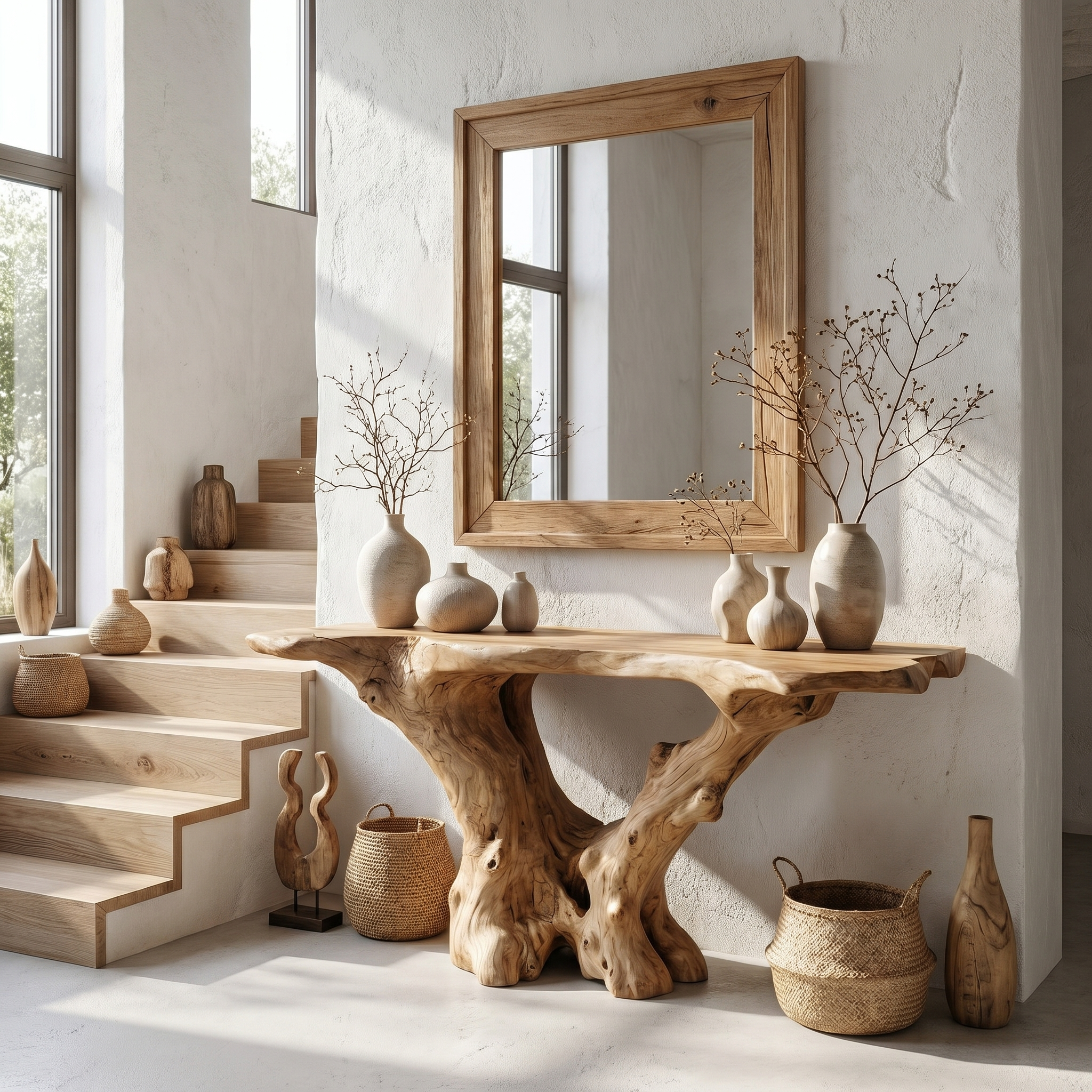 Rustic Handcrafted Wood Console Table Living Room
