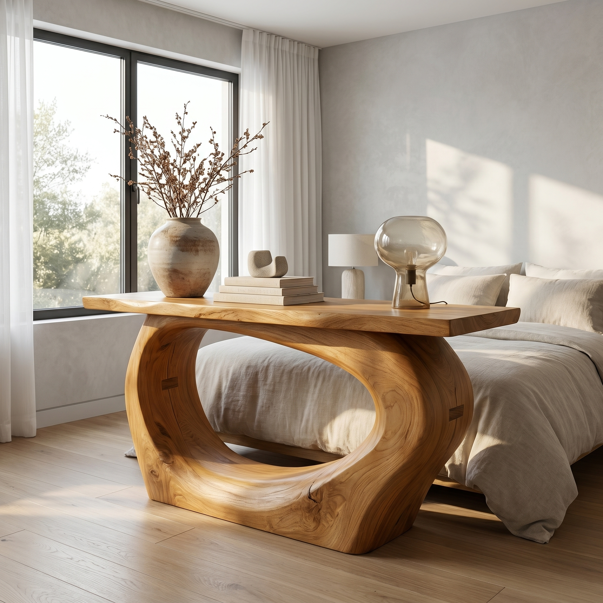 Handcrafted Sculpted Console Table  Living Room Interior Feature Accent
