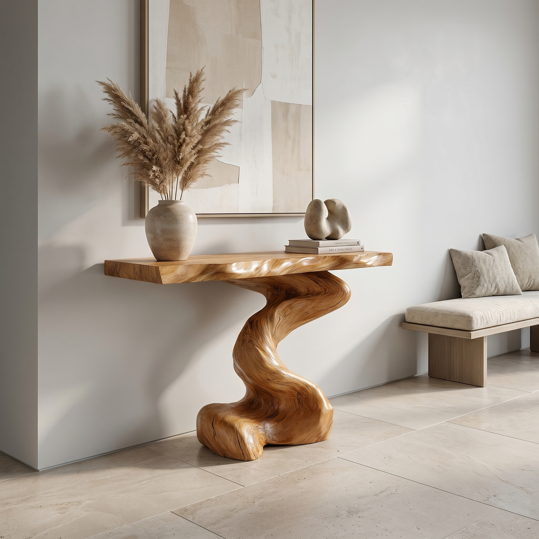 Mid Century Modern Console Table Sculptural Wood Art Living Area Entry
