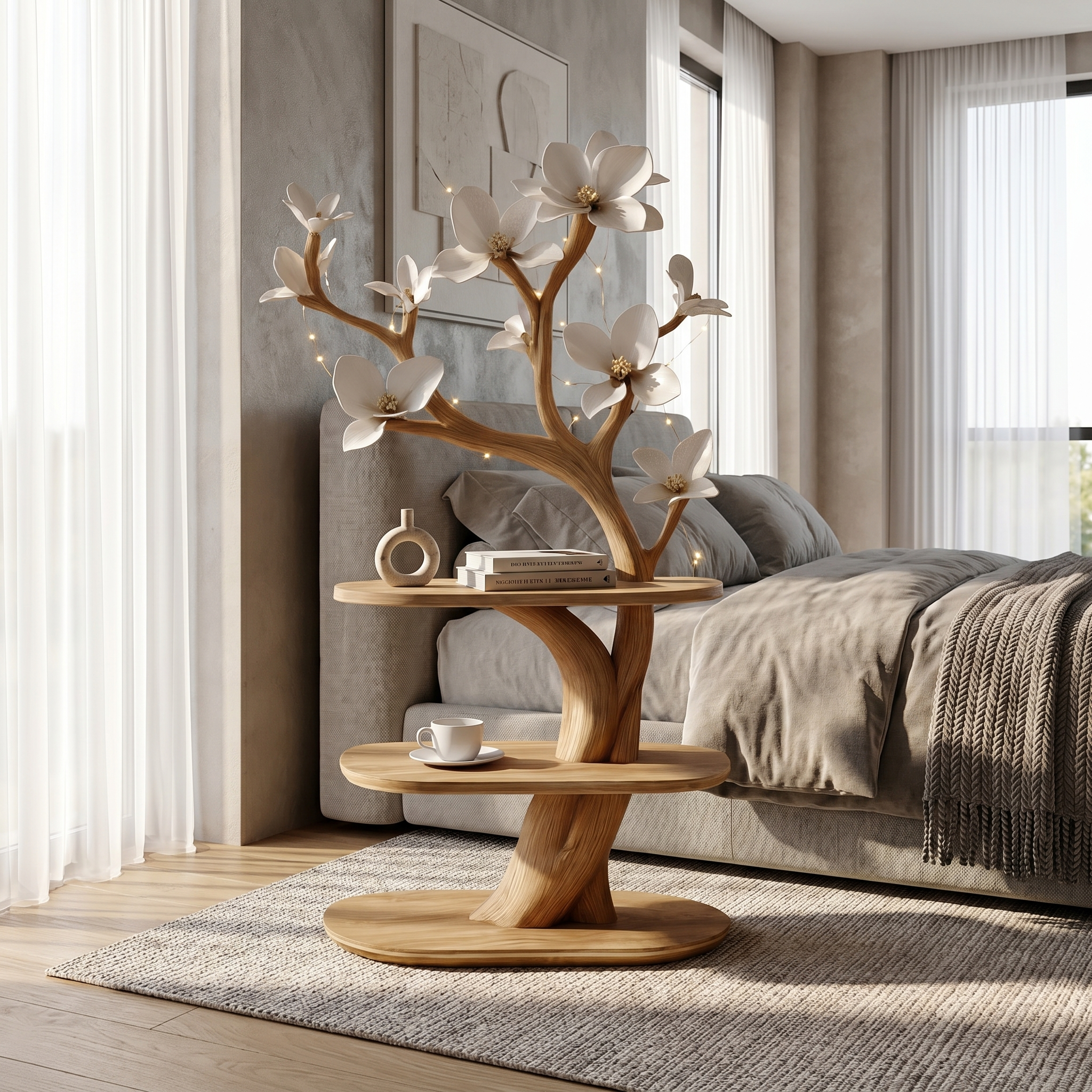 Mid Century Rustic Tree Nightstand Christmas Bedroom Decor