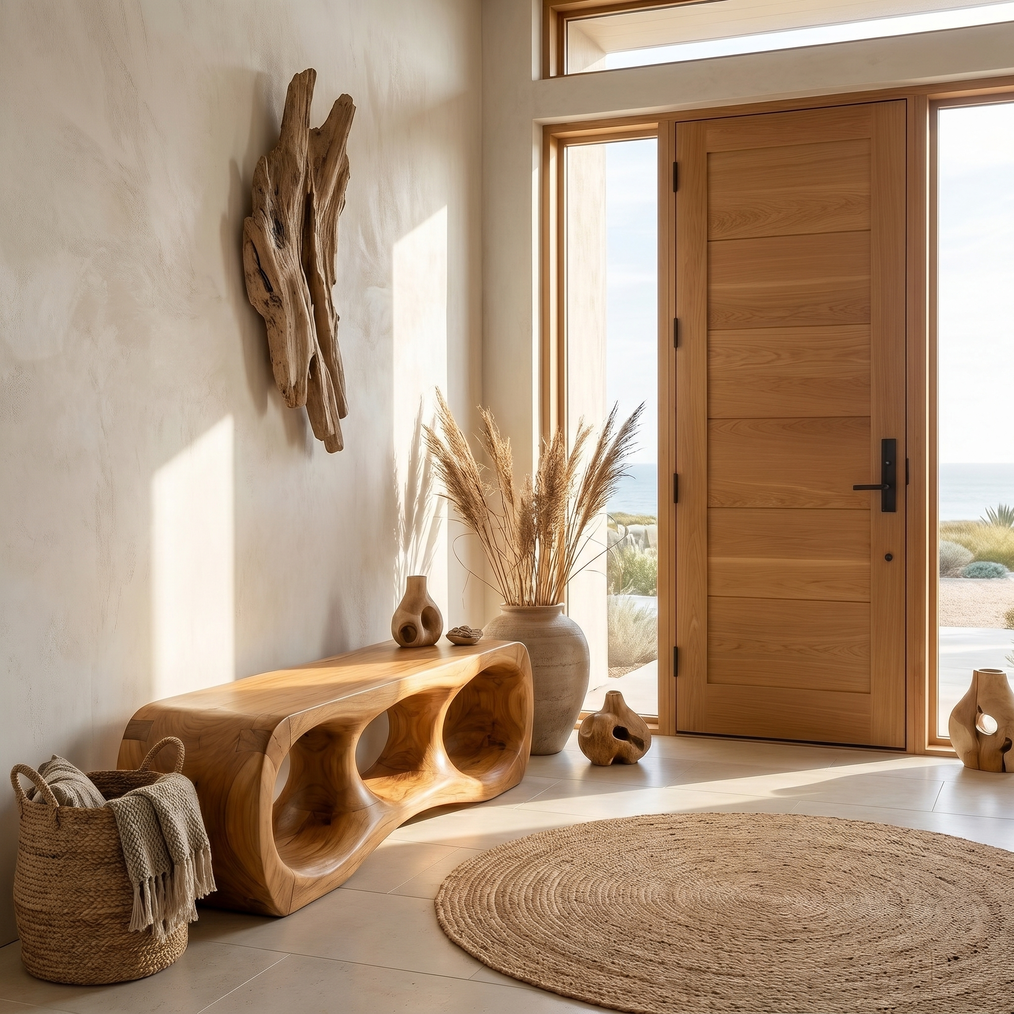Rustic Sculptural Silhouette Bench For Living Room And Hallway