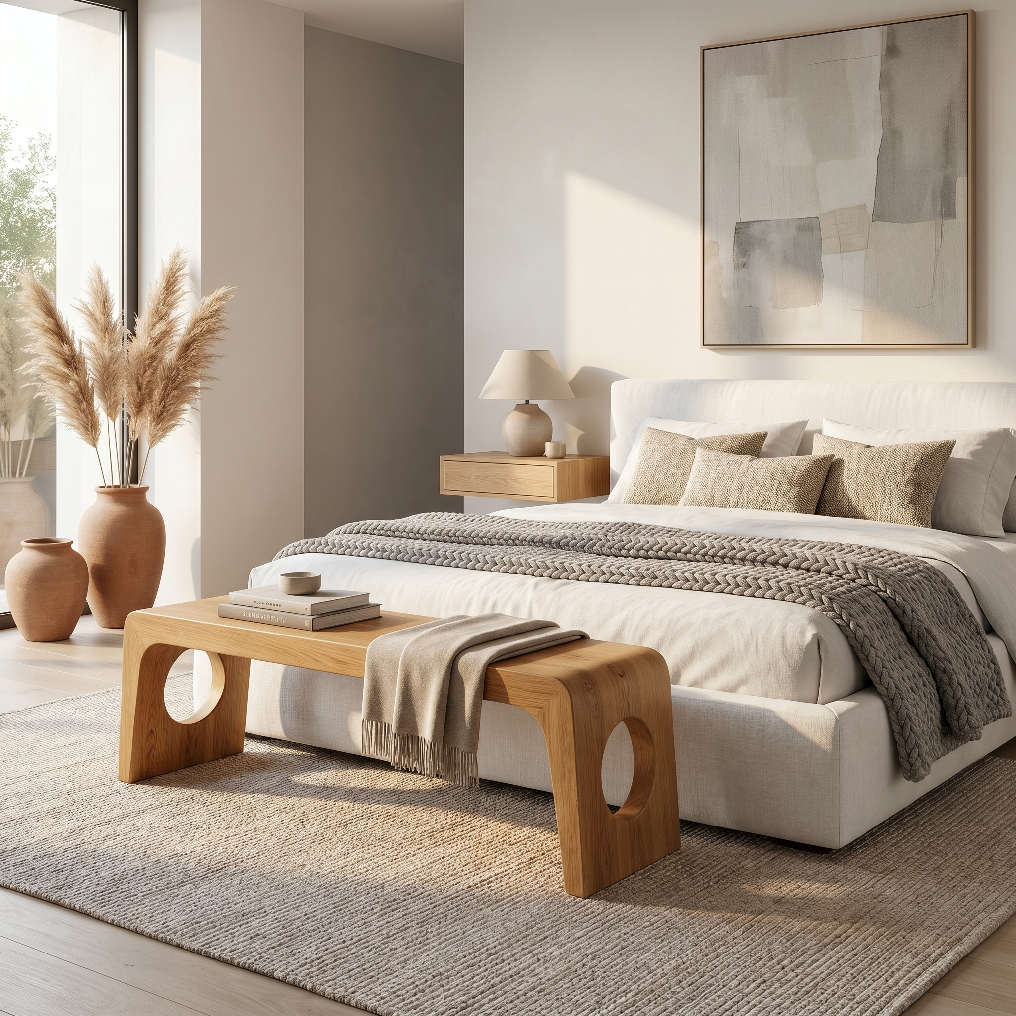 Rustic Minimal Sculptural Bench For Living Room And Hallway