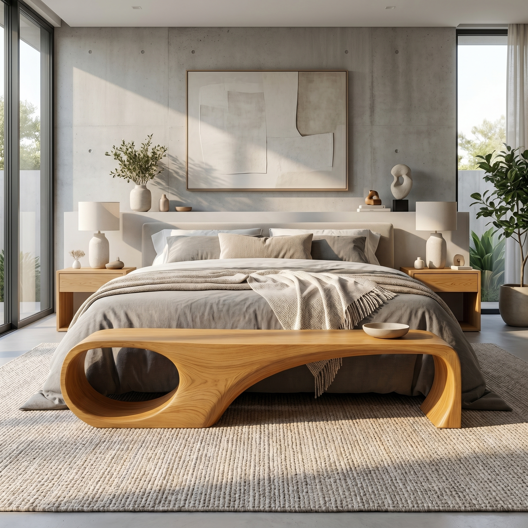 Modern Sculptural End Of Bed Bench For Bedroom And Interior Decor