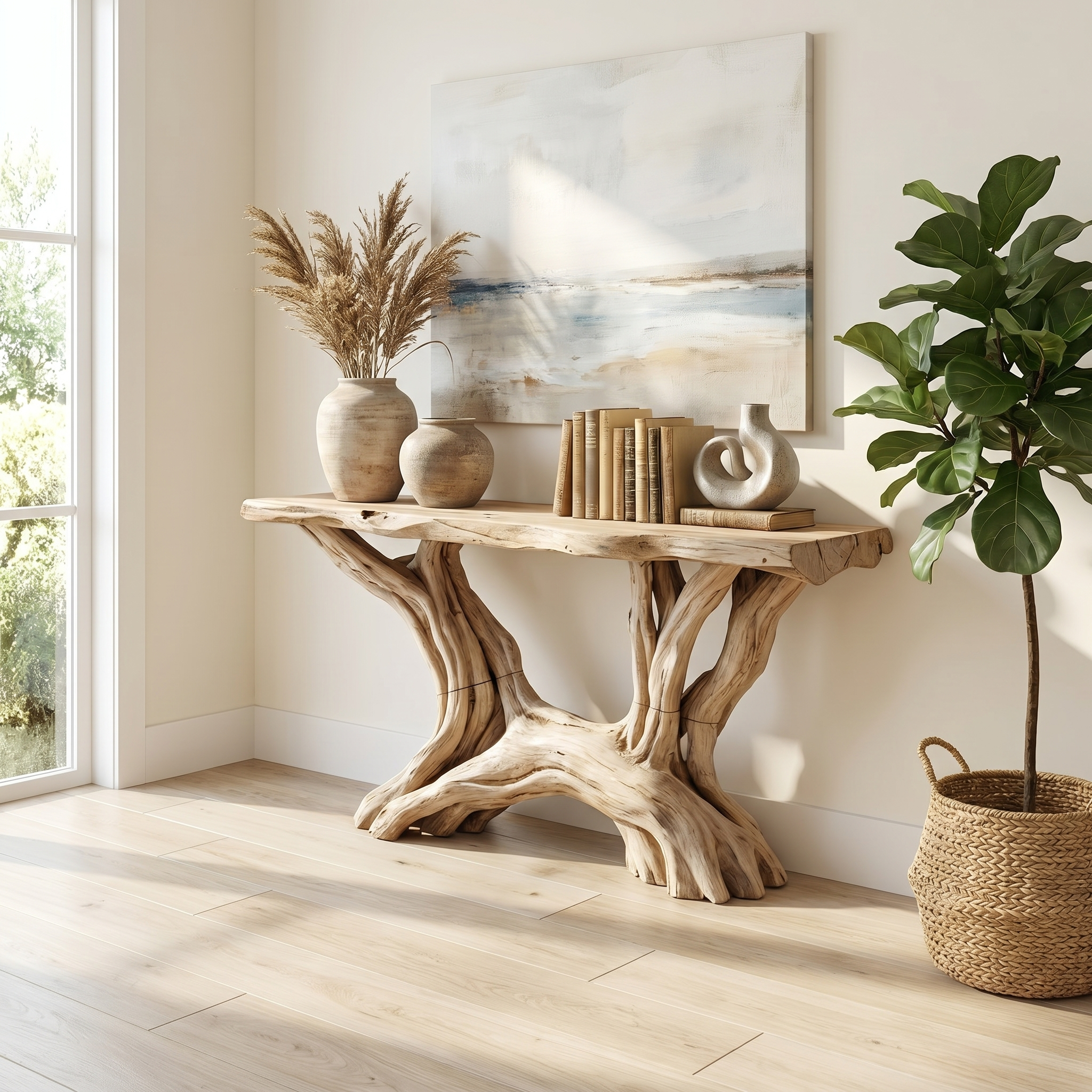 Coastal Rustic Organic Console Table Living Room And Entryway