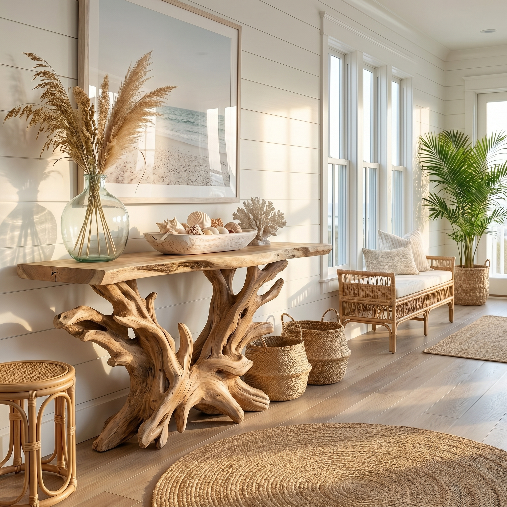 Coastal Rustic Organic Console Table Living Room And Entryway
