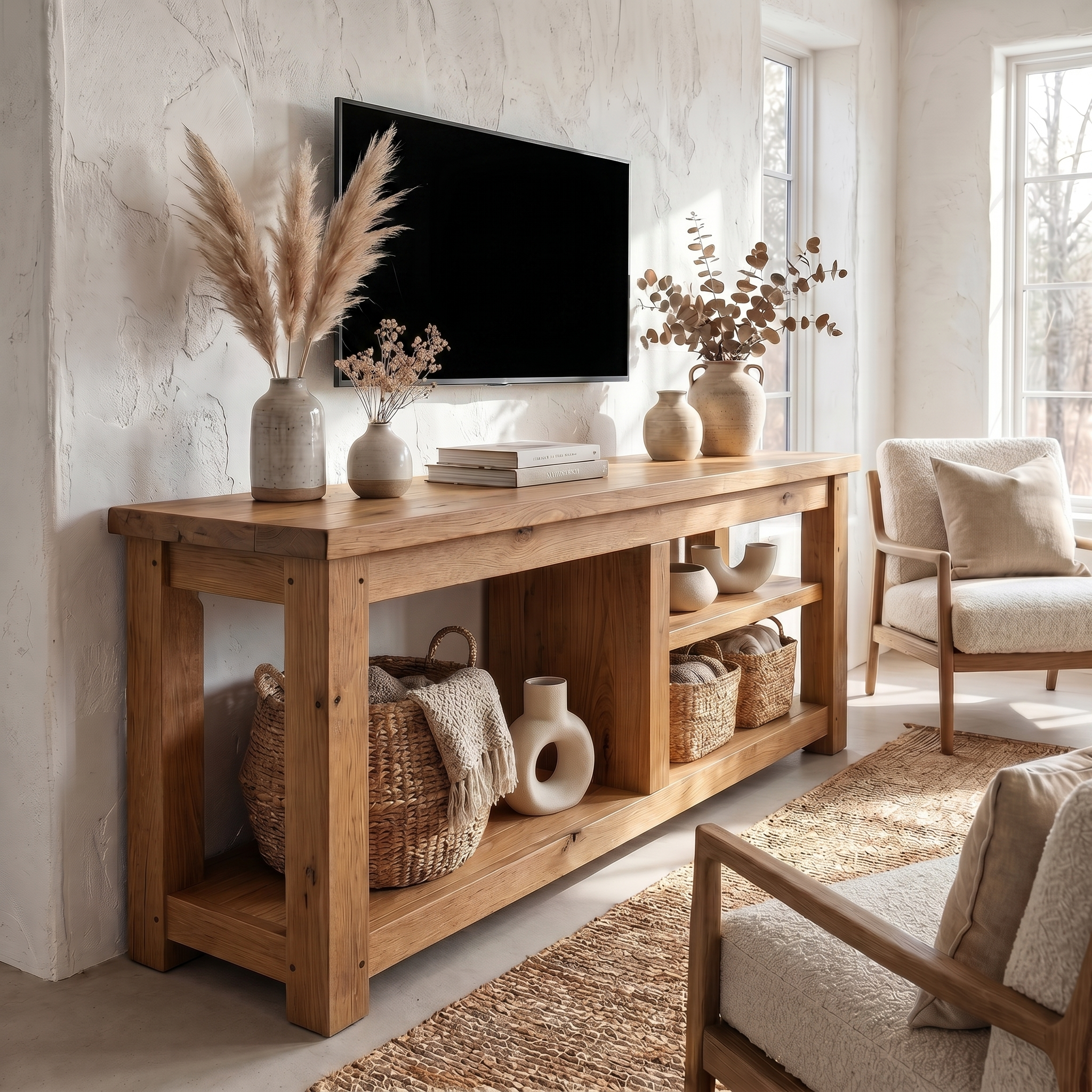 Rustic TV Console Table Living Room