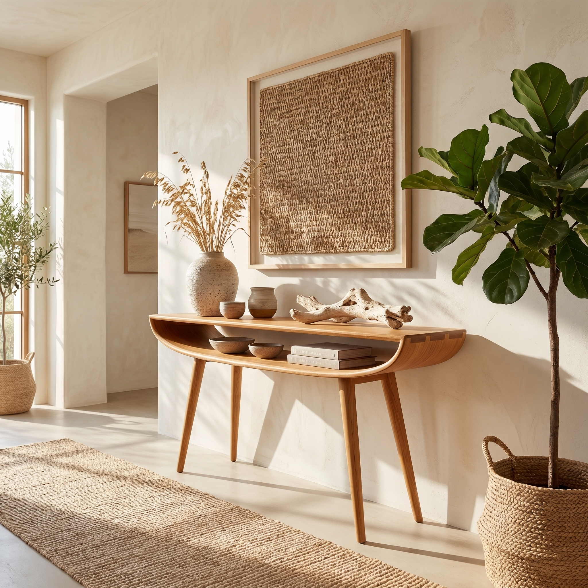 Mid Century Curved Console Table For Entryway And Bedroom