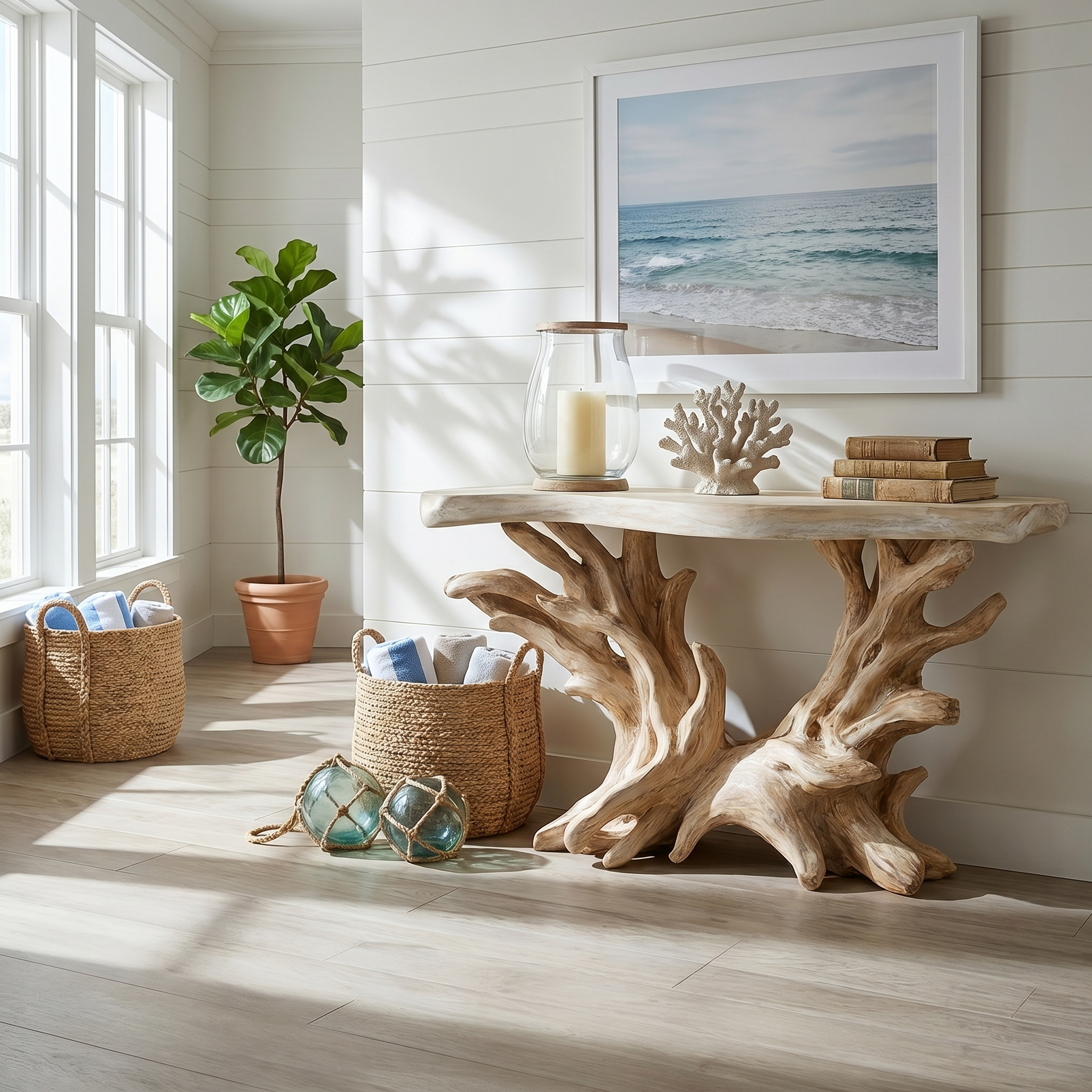 Coastal Rustic Organic Console Table Living Room And Entryway