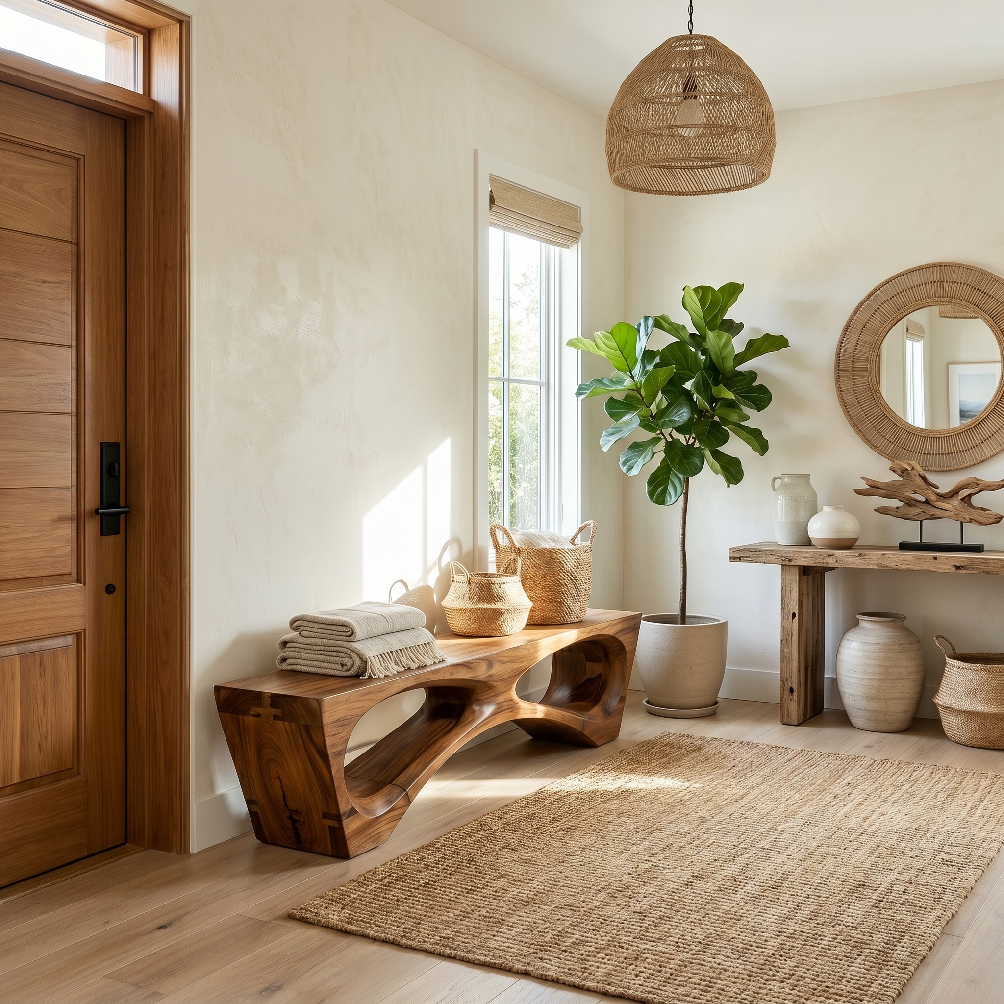 Rustic Organic Geometry Bench For Entryway And Living Room