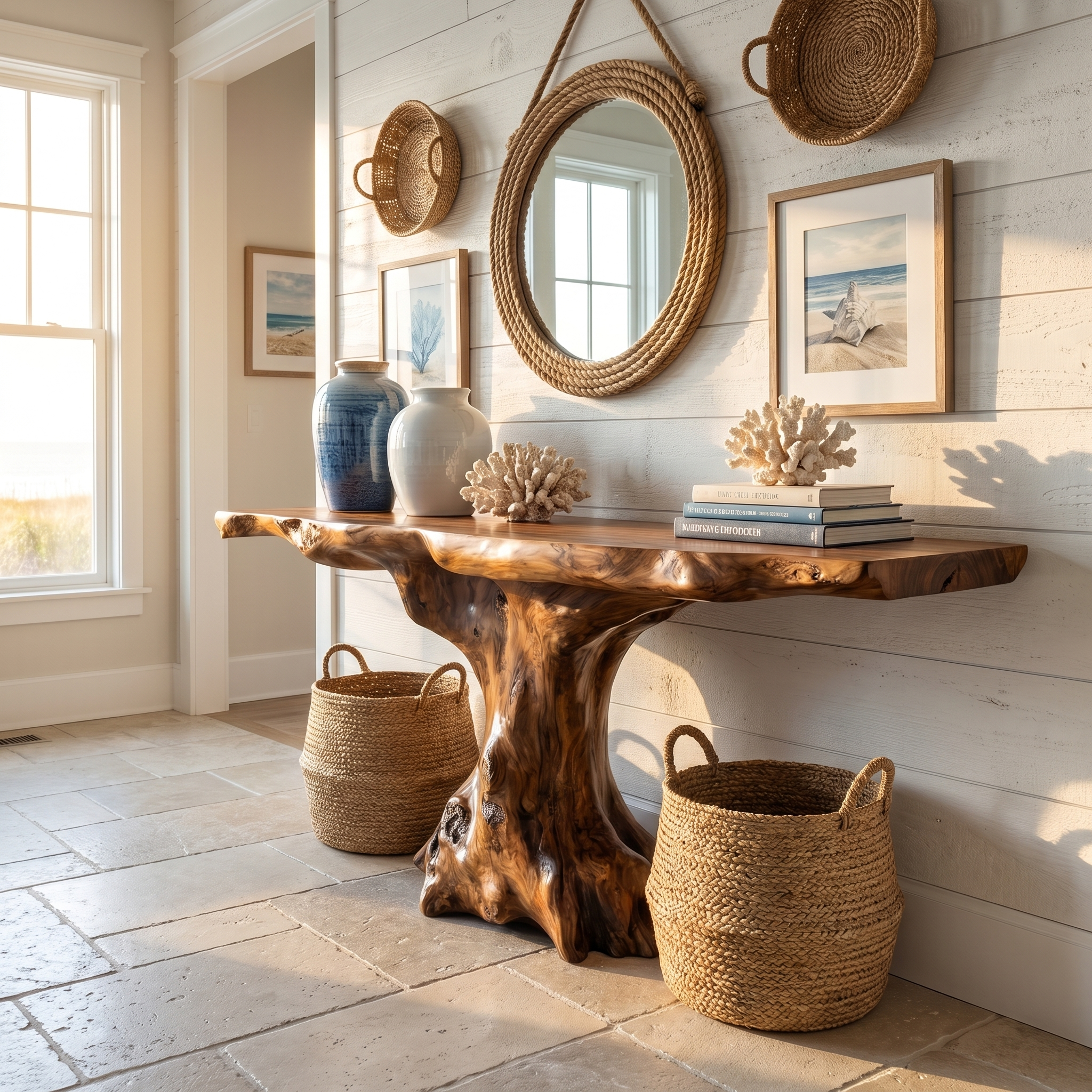 Rustic Console Table Organic Wood Slab Artist Studio