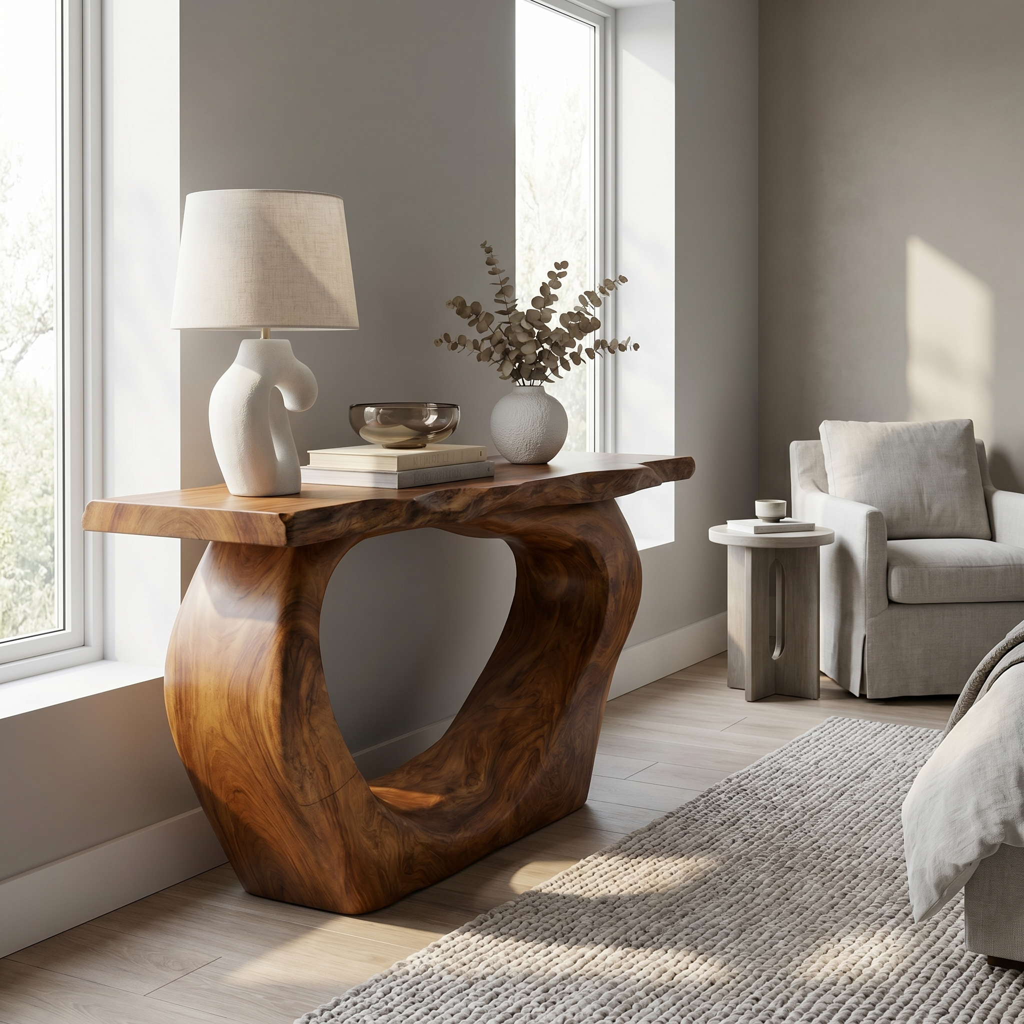 Handcrafted Sculpted Console Table  Living Room Interior Feature Accent