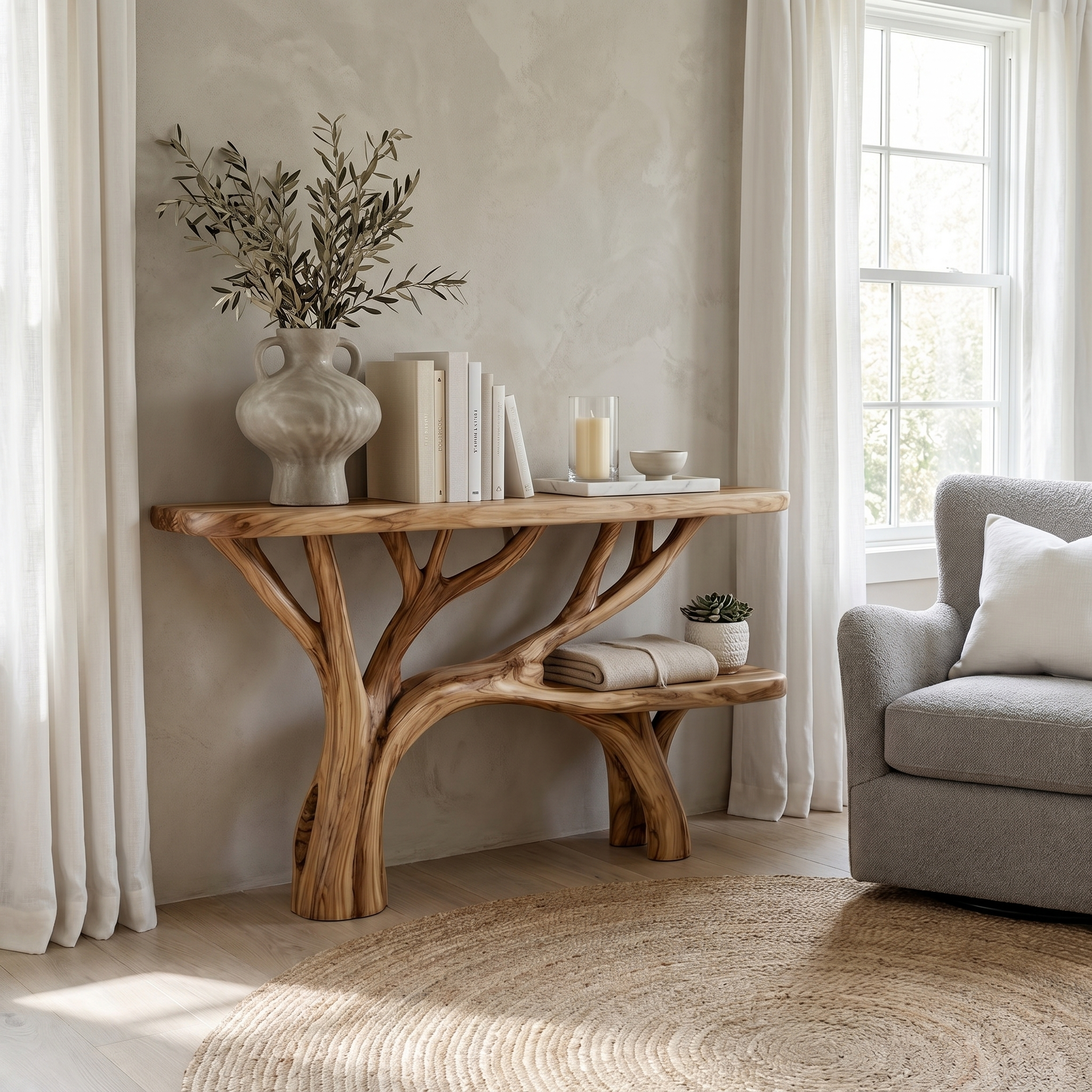 Rustic Tree Design Console Table Living Room Entryway